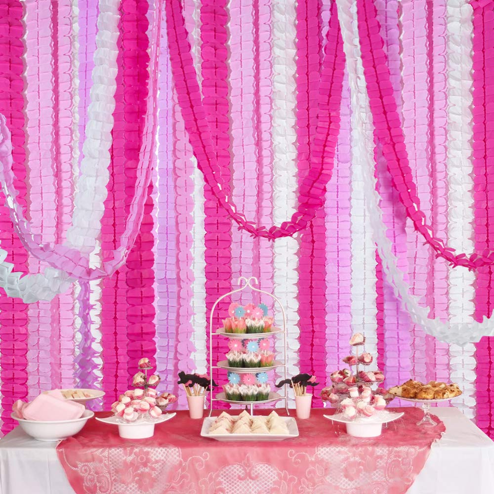 12Pcs Four Leaf Clover Paper Garland 120Ft Rose Red Pink Party Streamers Tissue Flower Reusable Hanging Banner For Valentine Wed