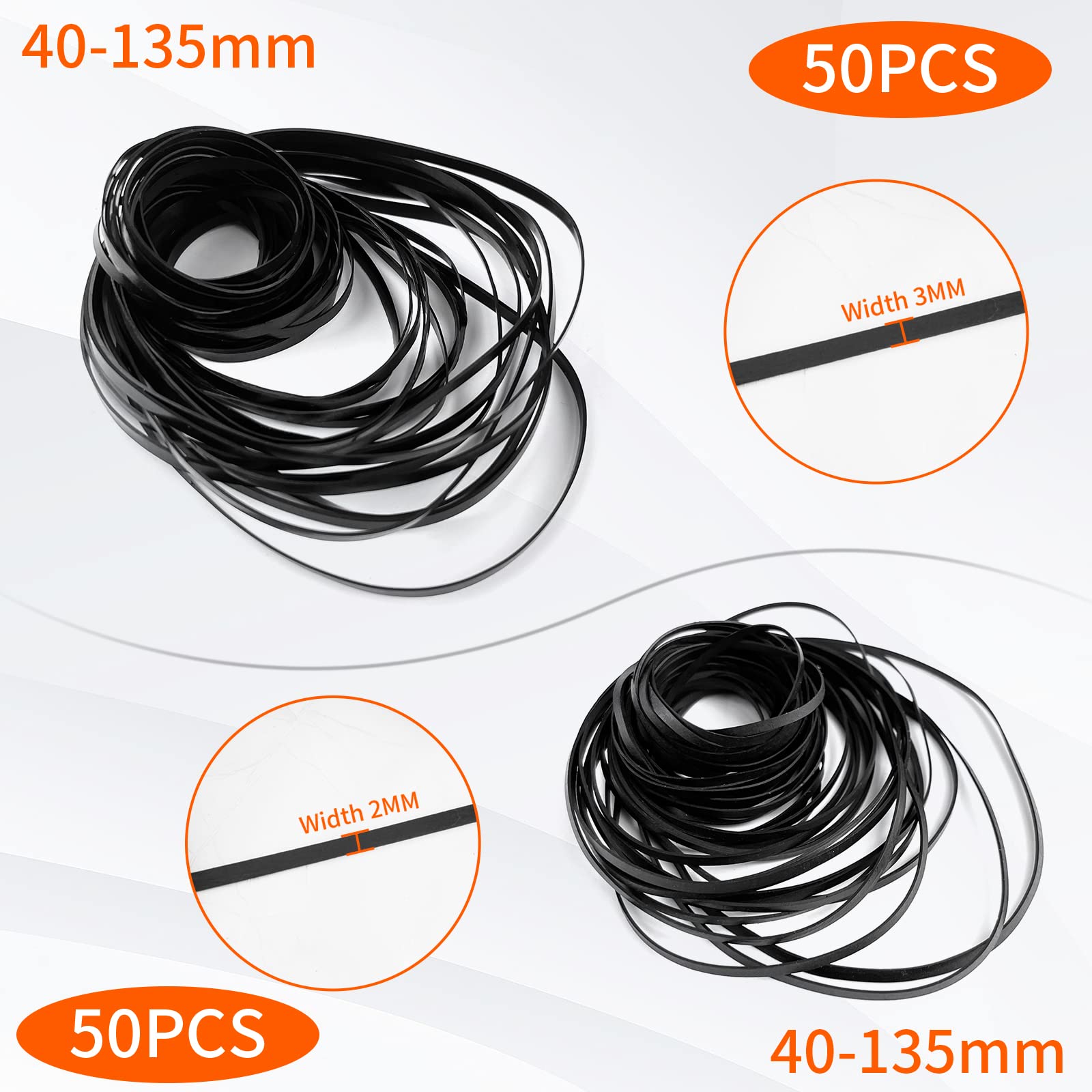 100 Pcs Recorder Rubber Belts   Cassette Recorder Repair Maintenance Mix Flat Cassette Tape Machine Rubber Belts 40 135 Mm, 50 P