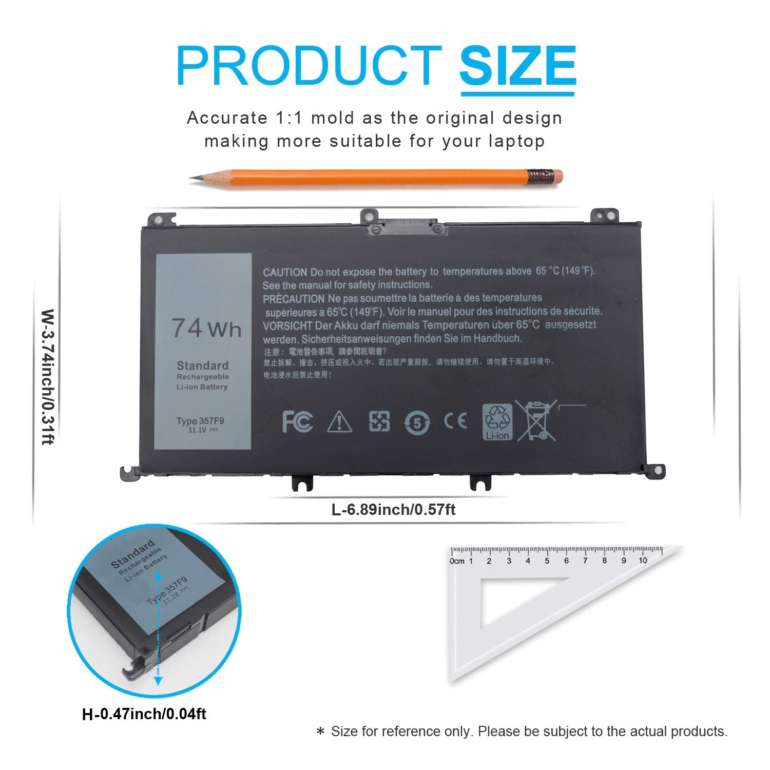 74Wh Type 357F9 71Jf4 Battery Compatible With Dell Inspiron 15 7000 7559 7557 7567 7566 7759 15 5576 5577 Ins15Pd Series 15 7559 0Gfj6 P57F 071Jf4 0357F9 6 Cell 11.1V 11.4V Li Ion Laptop Battery New