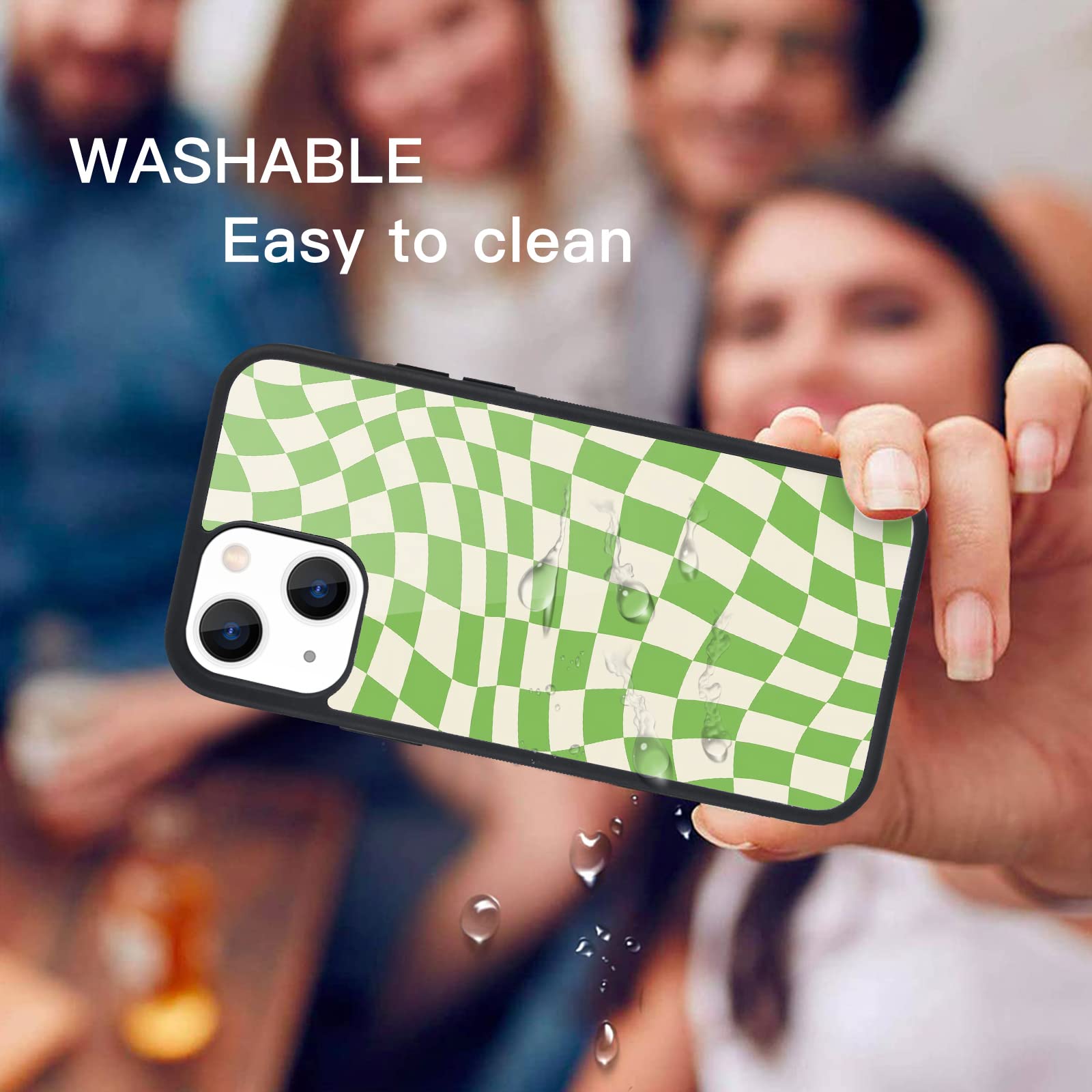 Maycari Compatible With Iphone 13 Mini Case For Children Women Twist Green Checkerboard Design, Hard Back Cover With Grid Plaid
