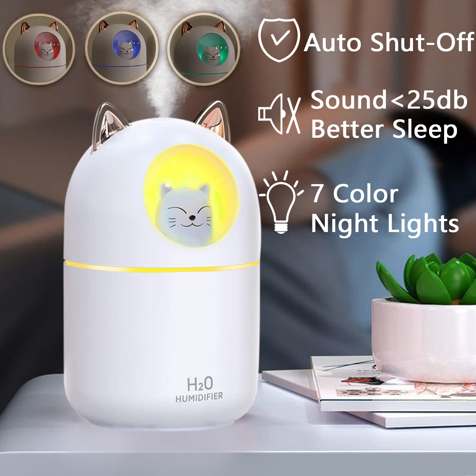 Small Humidifier Cute Portable Cool Mist Humidifier With 6 Pcs Humidifier Sticks 7 Color Night Light Usb Air Humidifier For Bedr