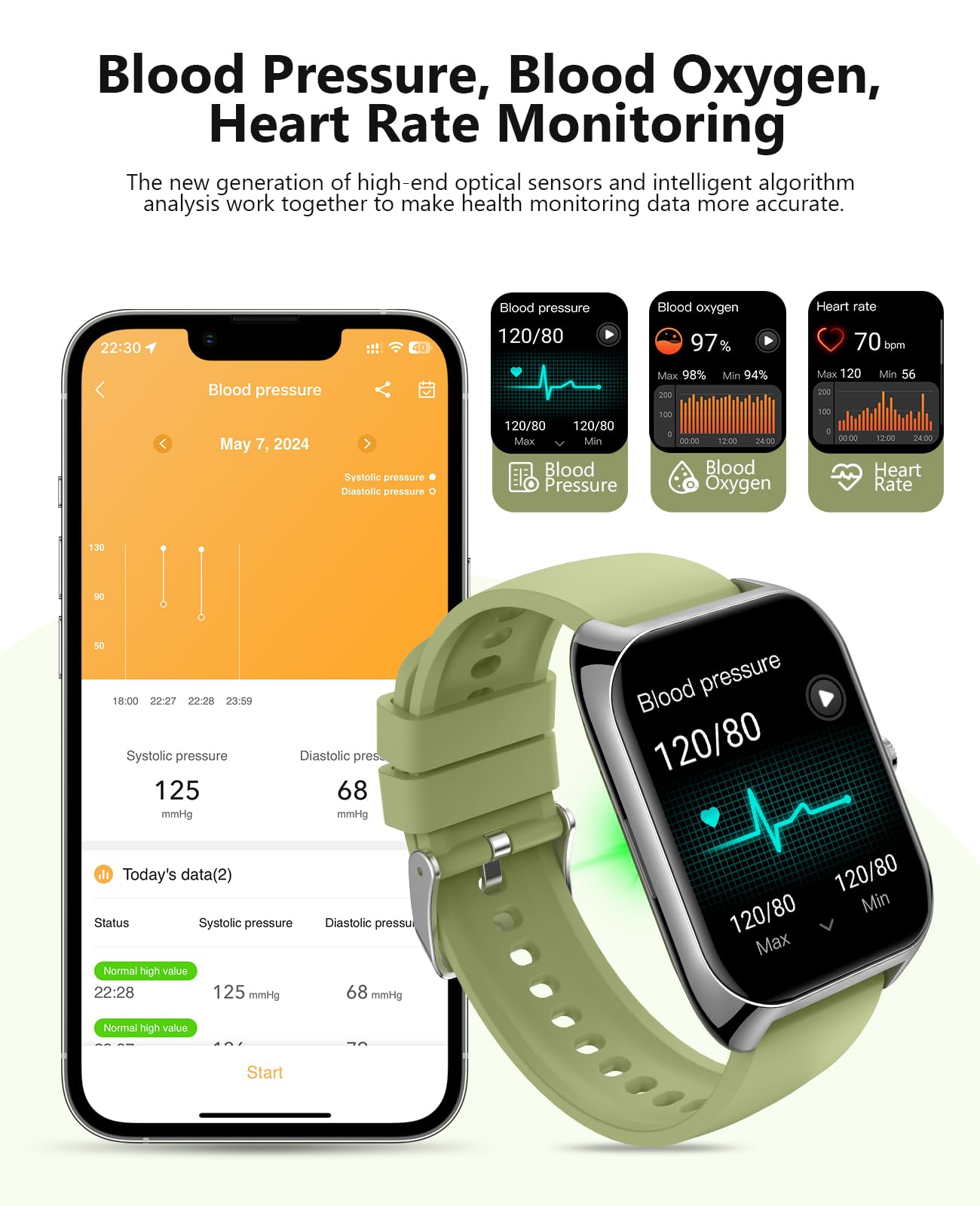Smart Watch (Answer/Make Call) For Men Women, 2.02 '' Smartwatch With Heart Rate/Blood Pressure/Blood Oxygen/Sleep Monitor, Ipx8