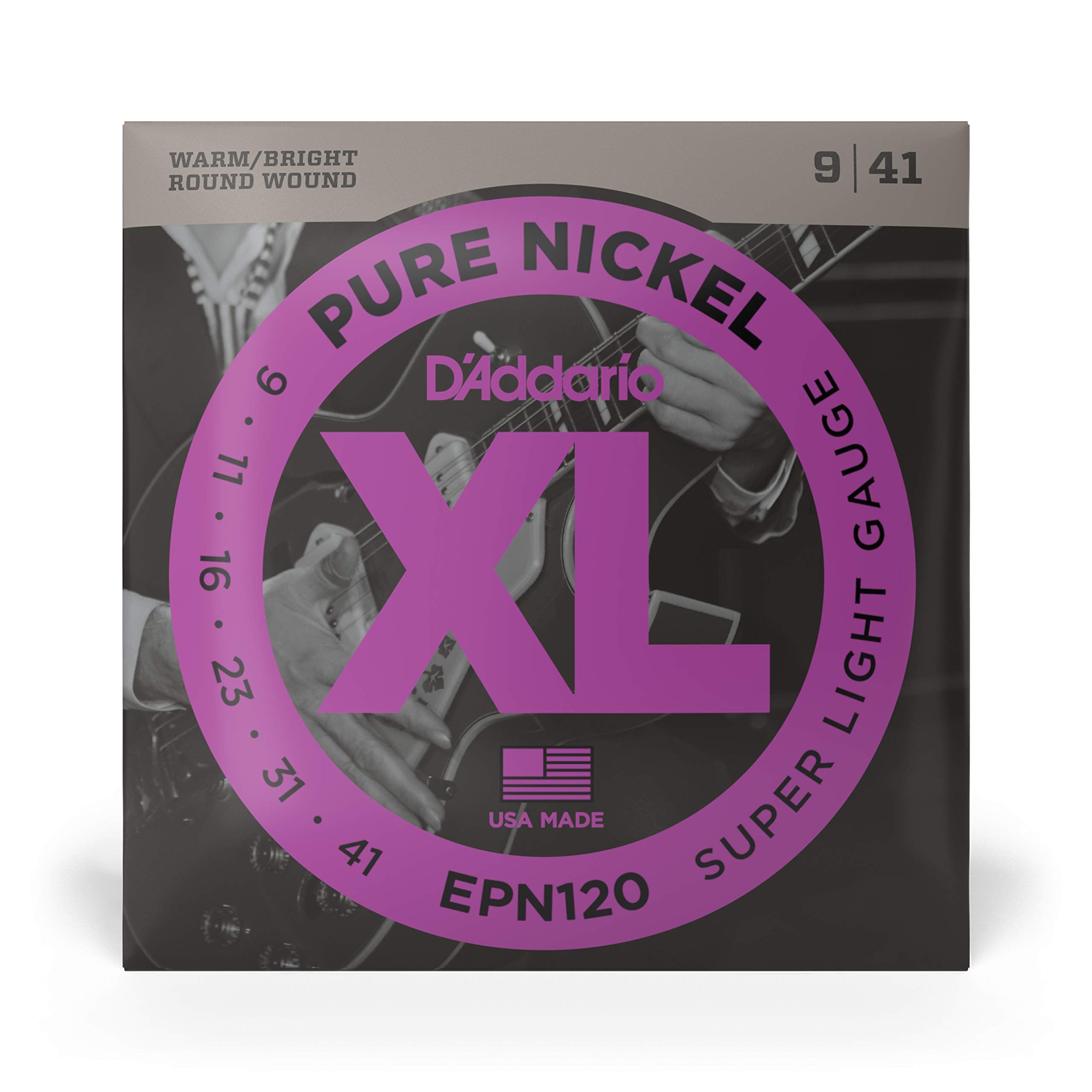 D'Addario Guitar Strings   Xl Pure Nickel Electric Guitar Strings   Round Wound   Warm, Bright, Vintage Sound   Epn120   Super L