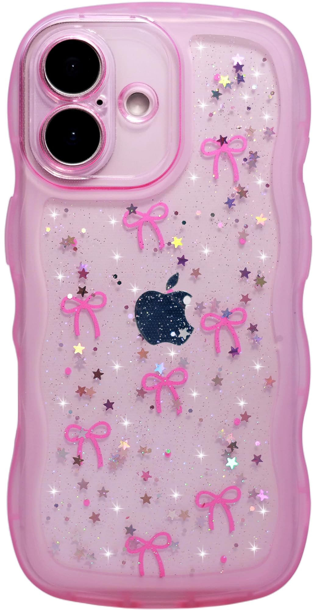 Qokey for iPhone 17 Case, Glitter Star & Curved Edge Handle Grip Design, Military-Grade Shockproof Transparent TPU Cover, Sparkl