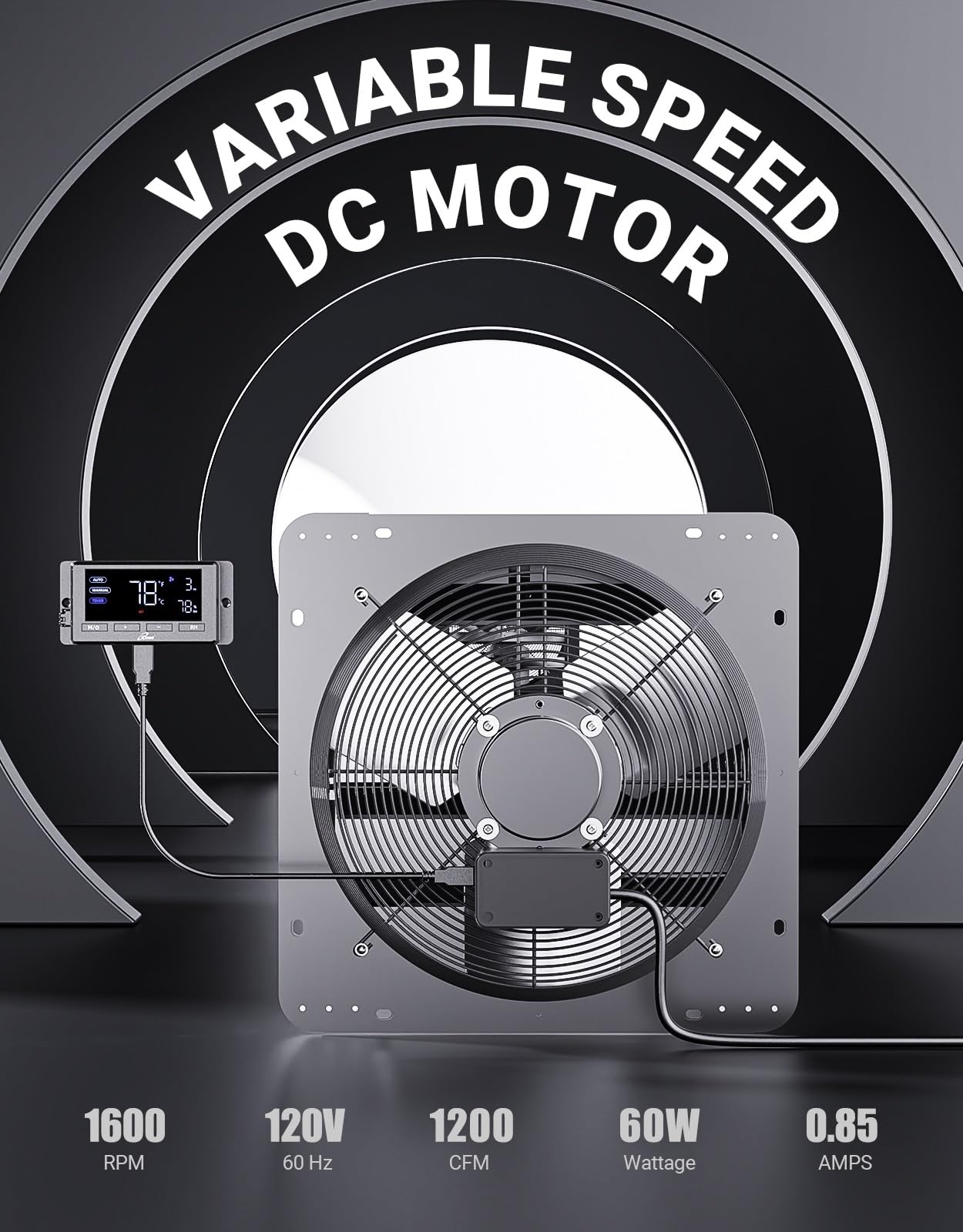 Iliving 14'' Wall Mounted Shutter Exhaust Fan, Automatic Shutter, Temperature And Humidity Controls With Variable Speed, 1200 Cf