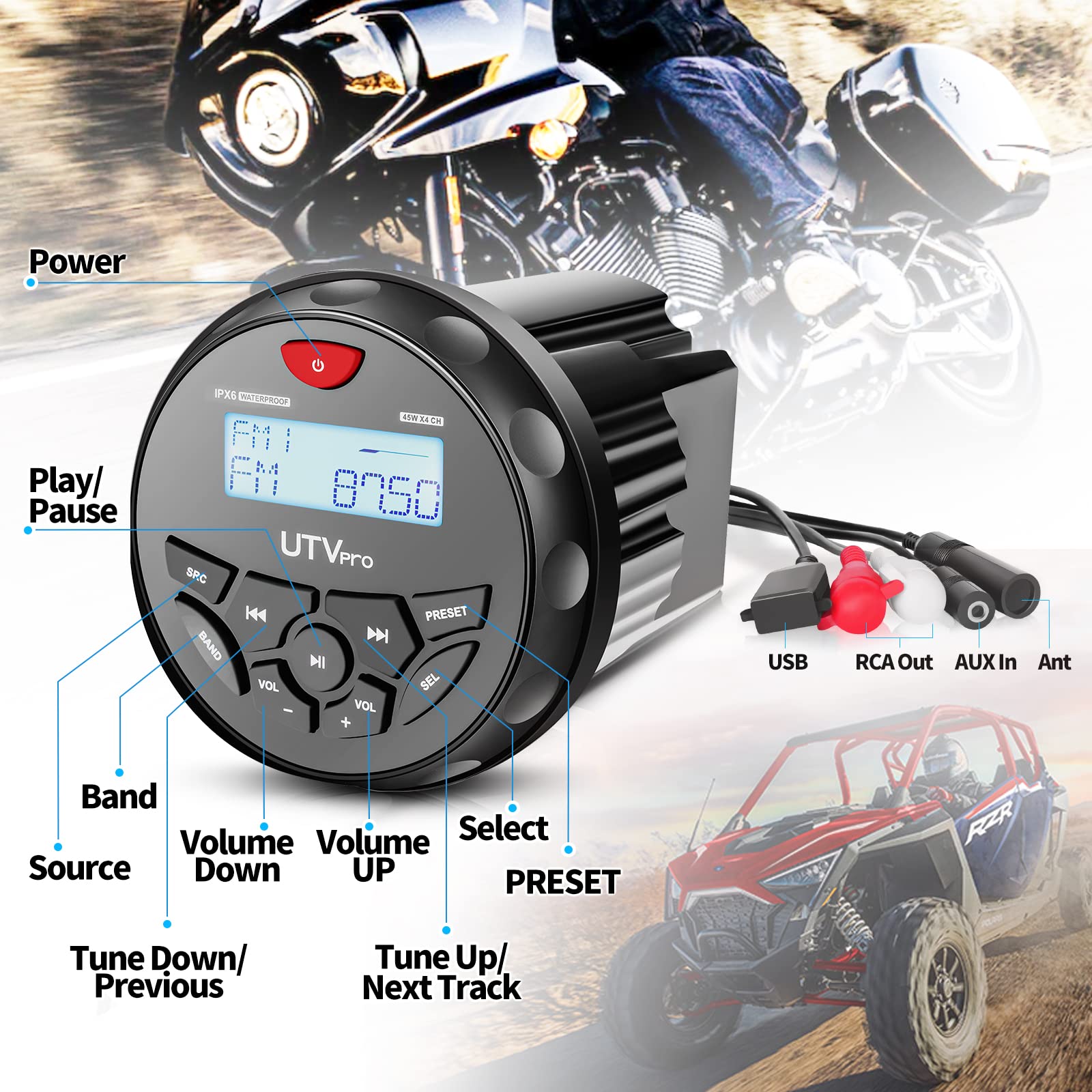 Boat Bluetooth Marine Stereo Radio Boat Radio Am Fm Tuner Bluetooth Streaming Music Digital Media On Boats Golf Cart Atv Utv And