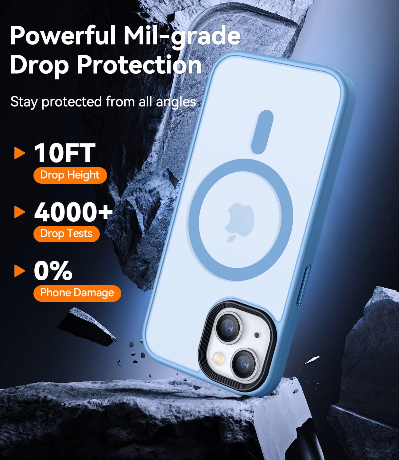 Canshn For Iphone 14 Case/Iphone 13 Case, Compatible With Magsafe, Translucent Matte Back Slim Shockproof Phone Cover, Light Blu