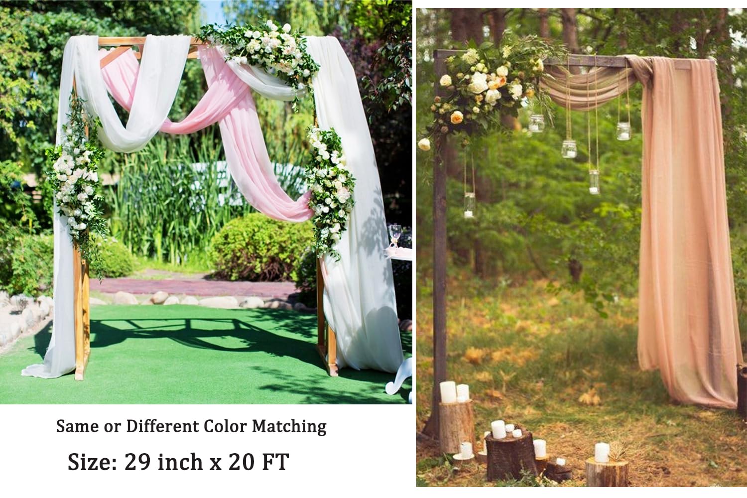 Wedding Arch Draping Fabric White 29'' X 20Ft Chiffon Fabric Sheer Drapes For Wedding Ceremony Arbor Engagement Party Bridal Sho