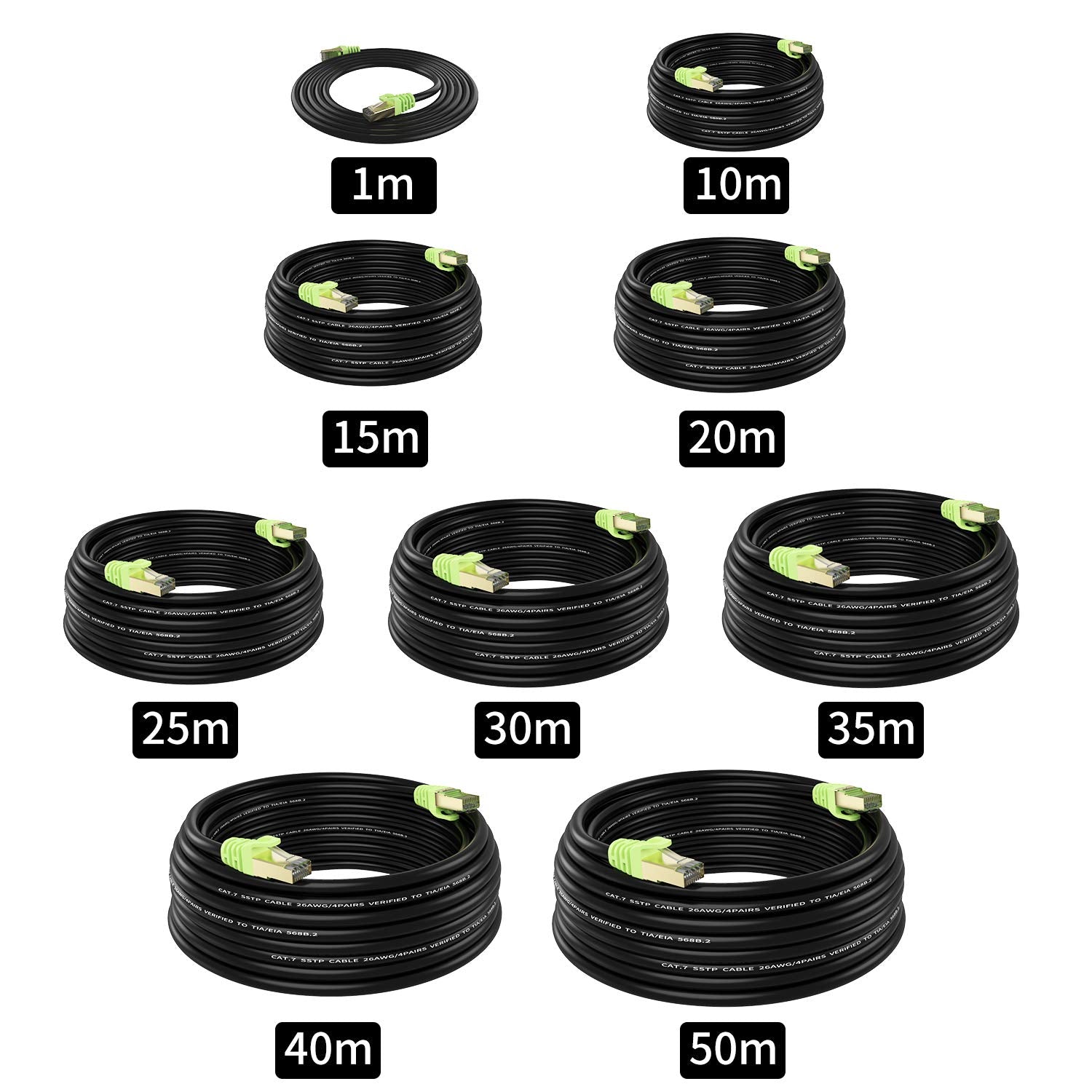 Outdoor Cat 7 Ethernet Cable 130Ft, 26Awg Heavy Duty Cat7 Networking Cord Patch Cable Rj45 Transmission Speed 10Gbpstransmission Bandwidth 600Mhz Lan Wire Cable Sftp Waterproof Direct Burial (130Ft)