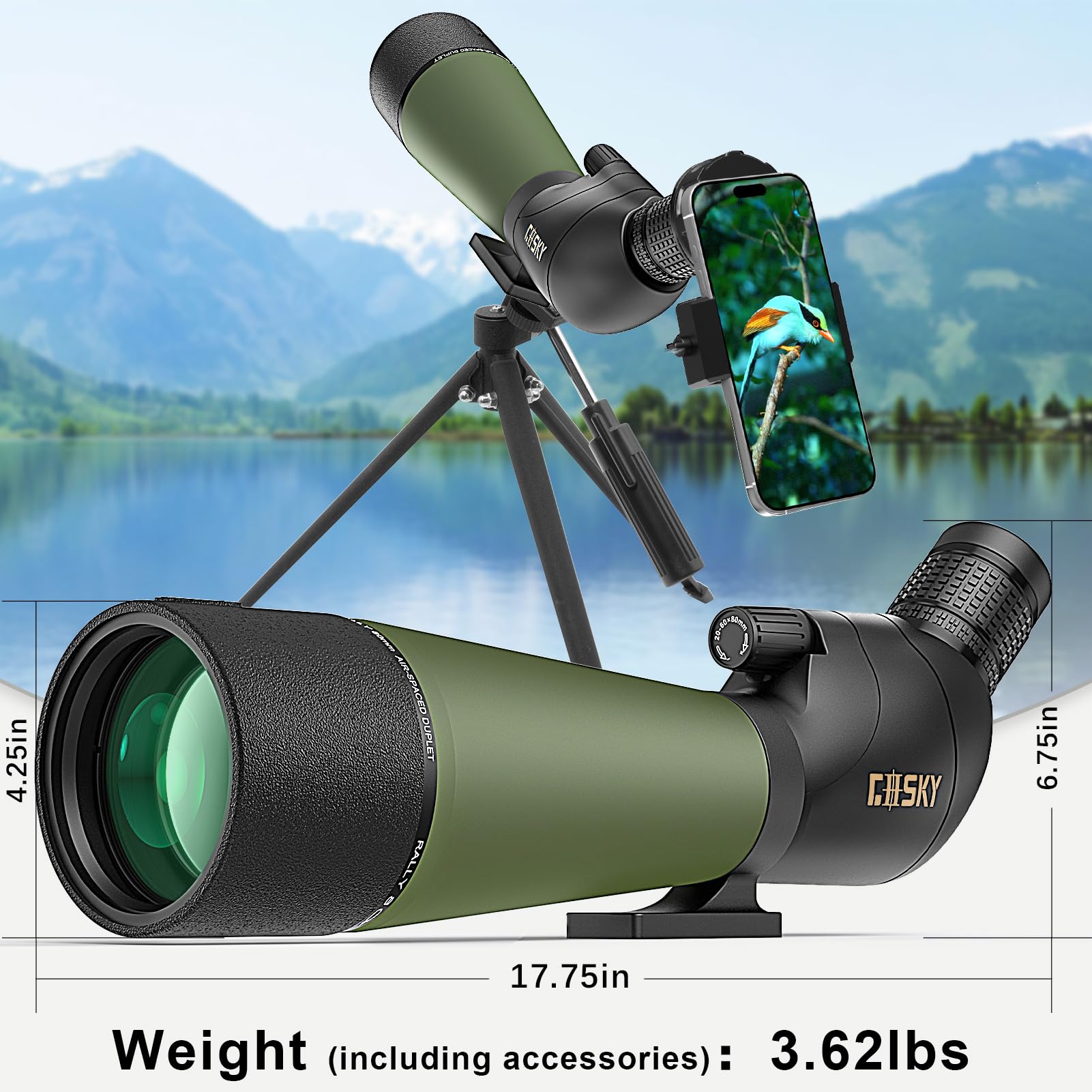 Gosky Updated 20 60X80 Spotting Scopes With Tripod, Carrying Bag And Quick Phone Holder   Bak4 High Definition Waterproof Spotte