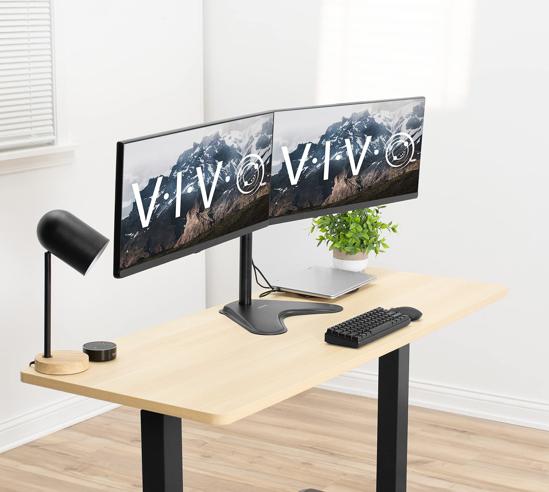 VIVO Dual 13 to 30 inch Monitor Free Standing Mount, Fully Adjustable Desk Stand, Holds 2 Flat or Curved Display Screens, STAND V102F