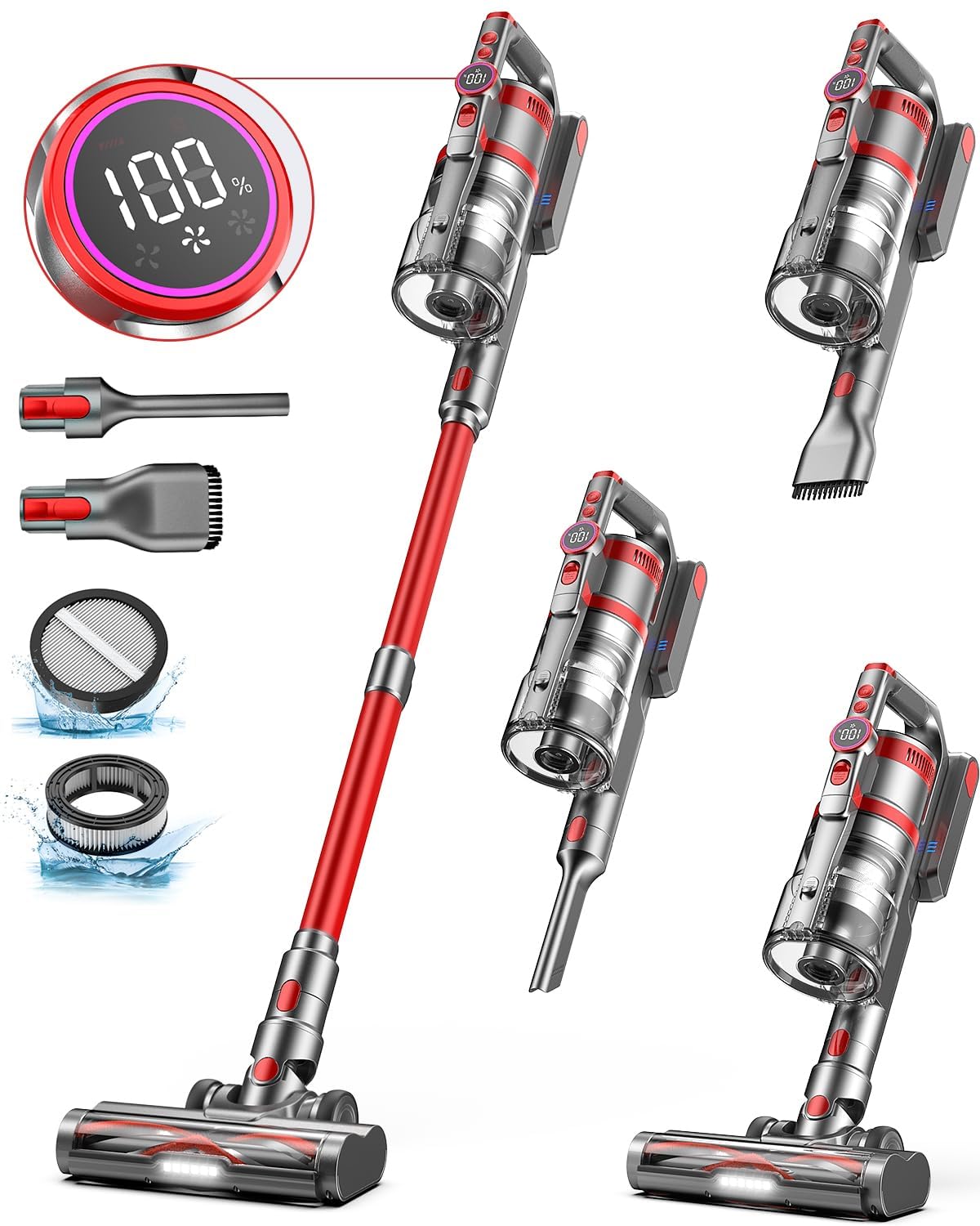 Dsorupa Cordless Vacuum Cleaner, 45Kpa/550W Stick Vacuum With Led Screen, Max 60Mins Runtime, Dual Handle Wireless Vacuum Cleane