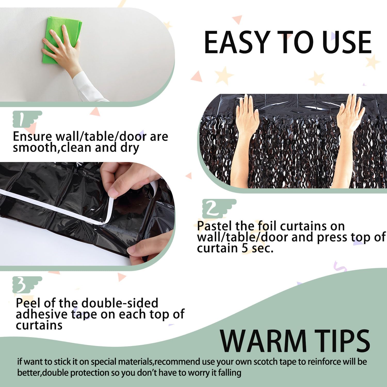 3 Pack Wavy Black Tinsel Foil Fringe Curtains Party Backdrop, 3.3 X 6.6 Ft Streamer Backdrop Tinsel Curtains For Birthday, Gradu