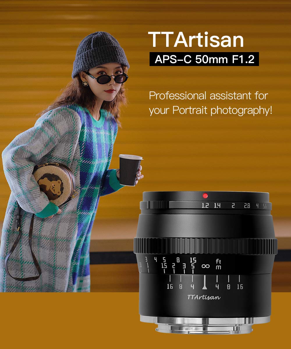 Ttartisan 50Mm F1.2 Aps C Manual Focus Lens For Sony E Mount Camera Like A5000 A5100 A6000 A6100 A6300 A6400 A6500 A6600 Nex 3 Nex 3N Nex 3R Nex 5T Nex 5R Nex 5 Nex 5N Nex 7 Nex 5C Black