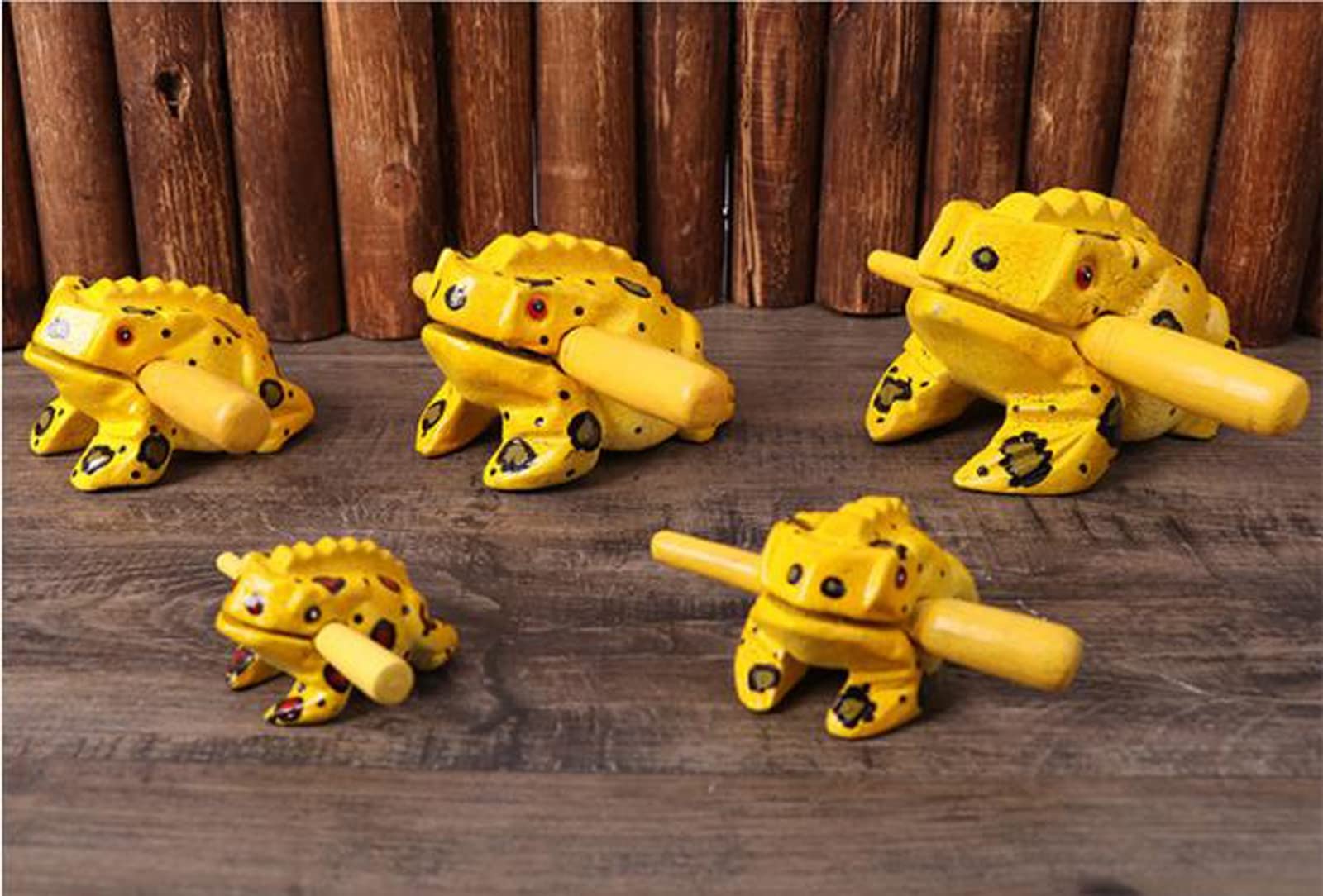 3.5'' Wooden Frog Guiro Rasp Instrument   Percussion Musical Tone Block Craft (Painted Yellow)