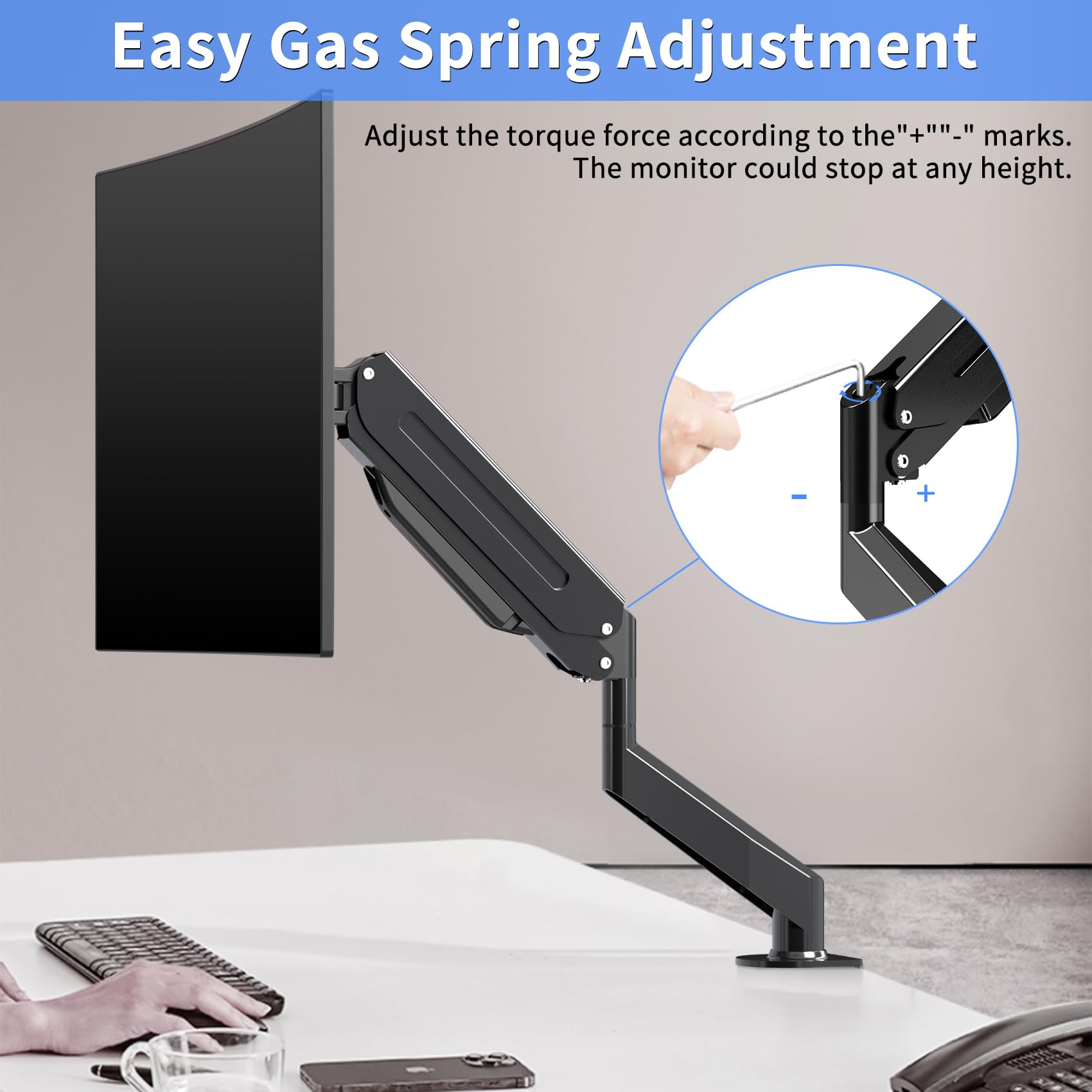 Suptek Single Monitor Mount,Adjustable Gas Spring Monitor Arm Desk Mount Monitor Stand Fits 17 20 22 23 24 26 27 32 33 Inch Moni