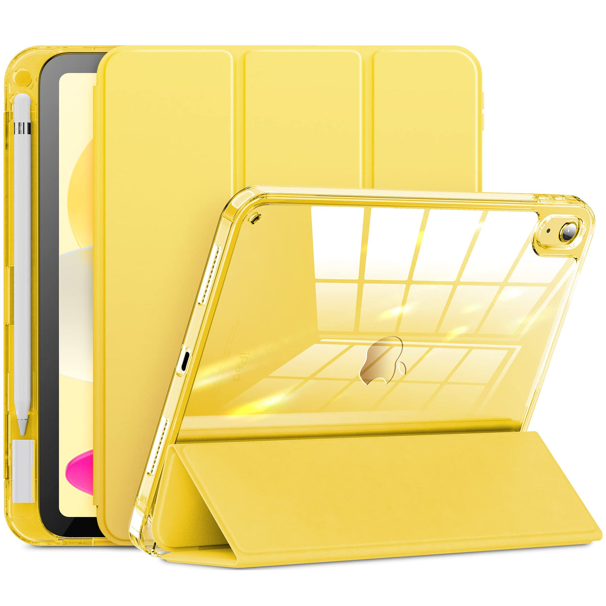 Infiland Compatible With Ipad (A16) 11Th Generation 11 Inch 2025 Case, Ipad 10Th Generation Case 2022 10.9 Inch 2022, Crystal Clear With Slot For Pencil & Charging Adapter, Bright Yellow