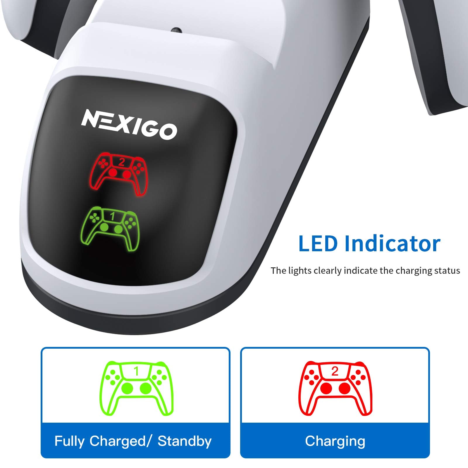 Nexigo Enhanced Ps5 Controller Charger, Dual Charing Station With Led Indicator, High Speed, Fast Charging Dock For Playstation