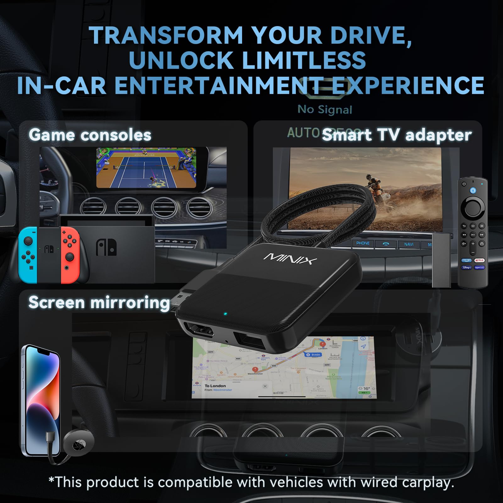 Minix Car Tv Mate Plug And Play Hdmi Converter Hdmi Multimedia Adapter For Cars With Factory Wired Carplay For Fire Tv Stick Gam