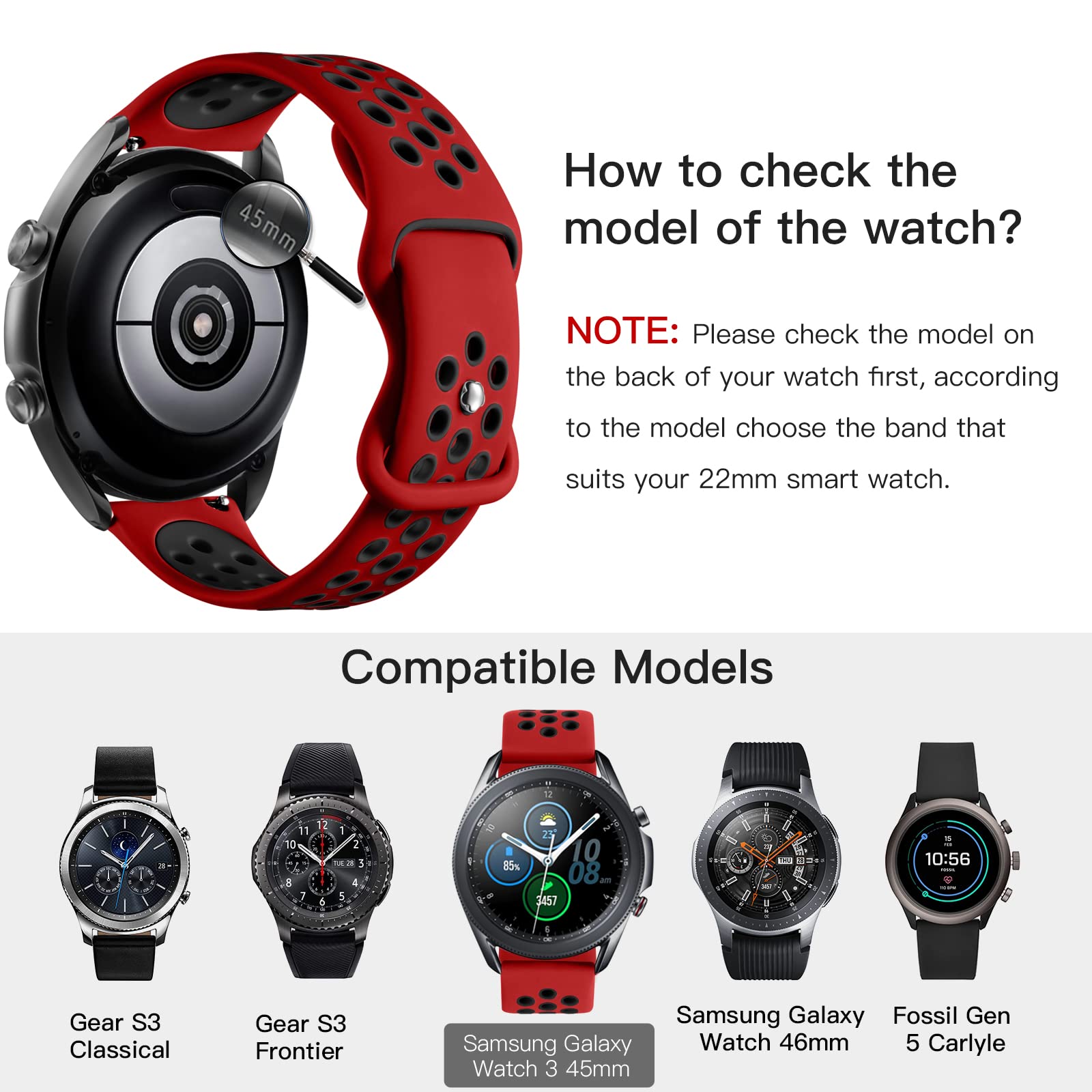 Rubinom Compatible For Samsung Watch 3 Bands 45Mm/Galaxy Watch Bands 46Mm/Gear S3 Frontier/Classic Watch, 22Mm Quick Release Sil