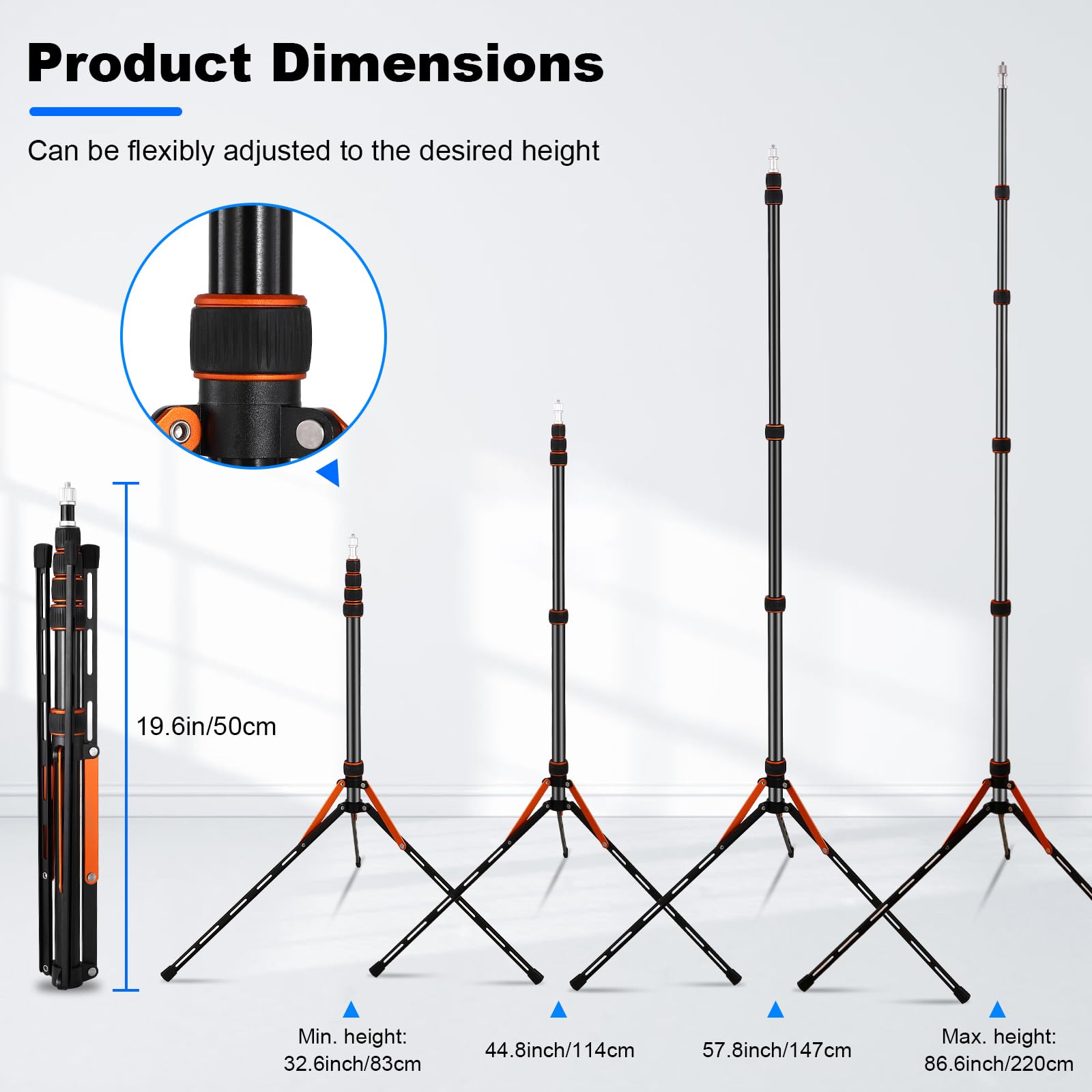 Portable Travel Light Stand Folding Travel Tripod With 180 Reversible Leg,1/4'' To 3/8'' Screw Adapter, 220Cm/7Ft For Outdoor/In