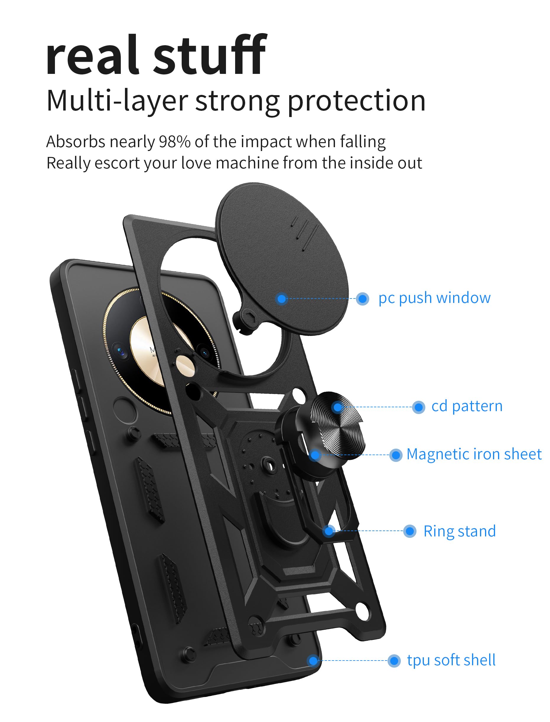 Kukoufey Compatible With Honor Magic5 Pro Case Cover,With Slide Camera Lens Cover Compatible With Honor Magic 5 Pro 5G Pgt An10
