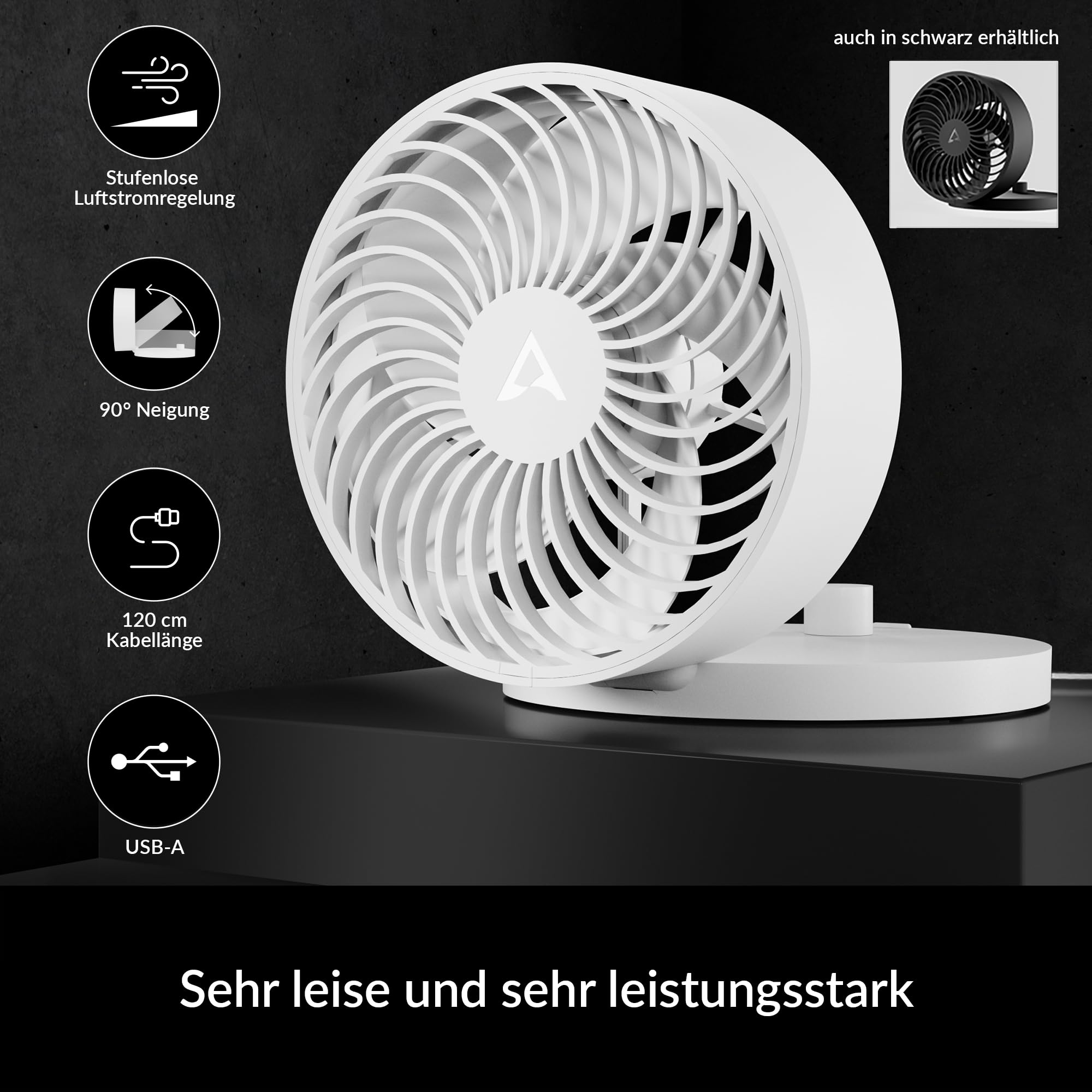 Arctic Summair - Foldable Usb Table Fan, Usb-A Connection, Stroller Fan With 120 Mm Connection Cable, Stepless Adjustable Desk F