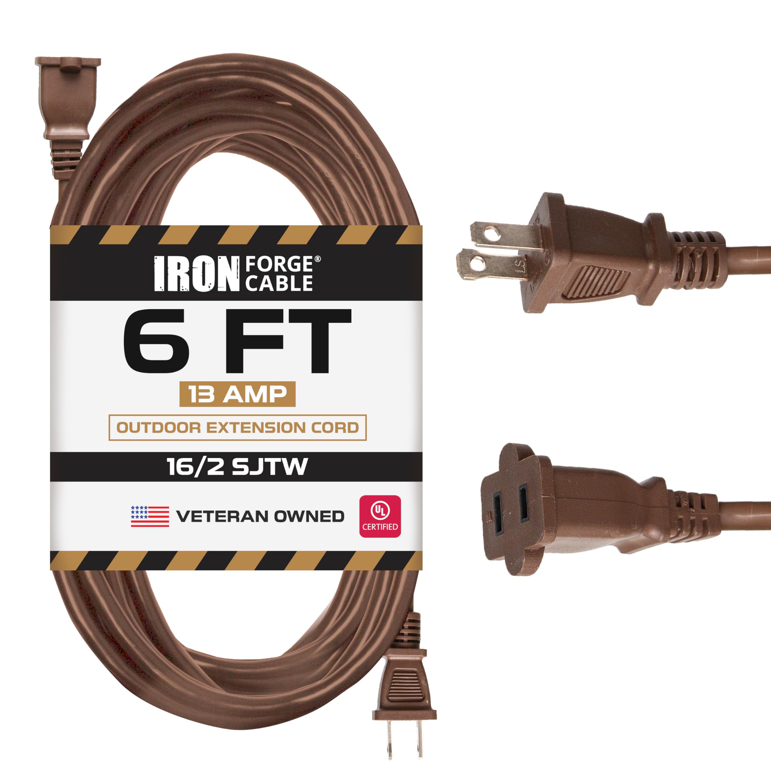Iron Forge Cable 2 Prong Outdoor Extension Cord 6 Ft   16 Gauge 13 Amp Heavy Duty Power Extension Cords   Sjtw   Great For Lands