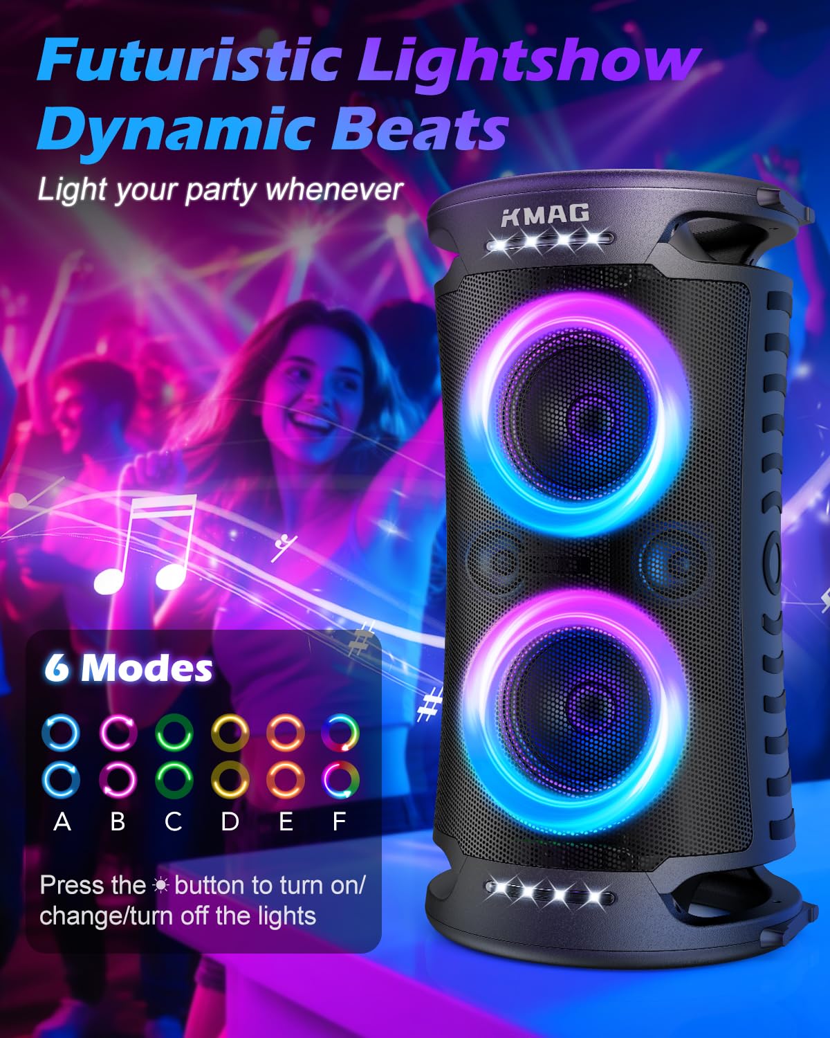 Large Bluetooth Speaker, 260W Peak Powerful Loud Sound With Deep Bass, Portable Outdoor Speaker Wireless, 15Hr Playtime, Fast Ch