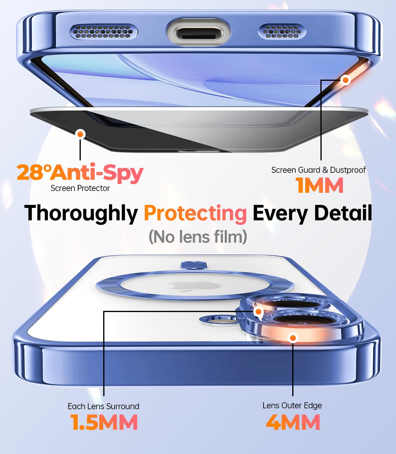 Meifigno Designed For Iphone 16 Case 6.1'', [Glitter Card & Wrist Strap] [Compatible With Magsafe] [2X Privacy Screen Protectors