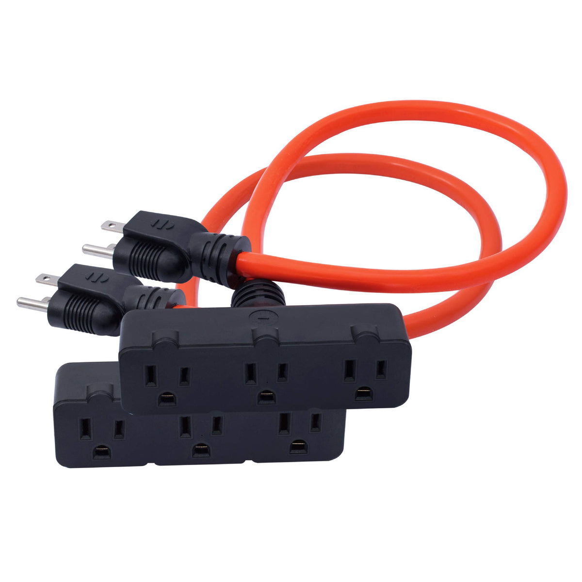 Kmc 3 Outlet Power Extension Cord 2 Pack, 12Awg 2 Feet Extension Cord, 125V/15Amp 1875Watt, Orange