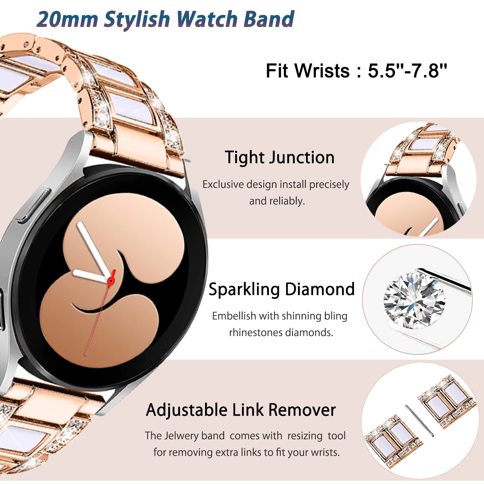 Ninki Compatible Samsung Galaxy Watch 6 Band Classic 43Mm 47Mm 40Mm 44Mm,20Mm Resin Metal Samsung Galaxy Watch 5 Band Pro 45Mm 4