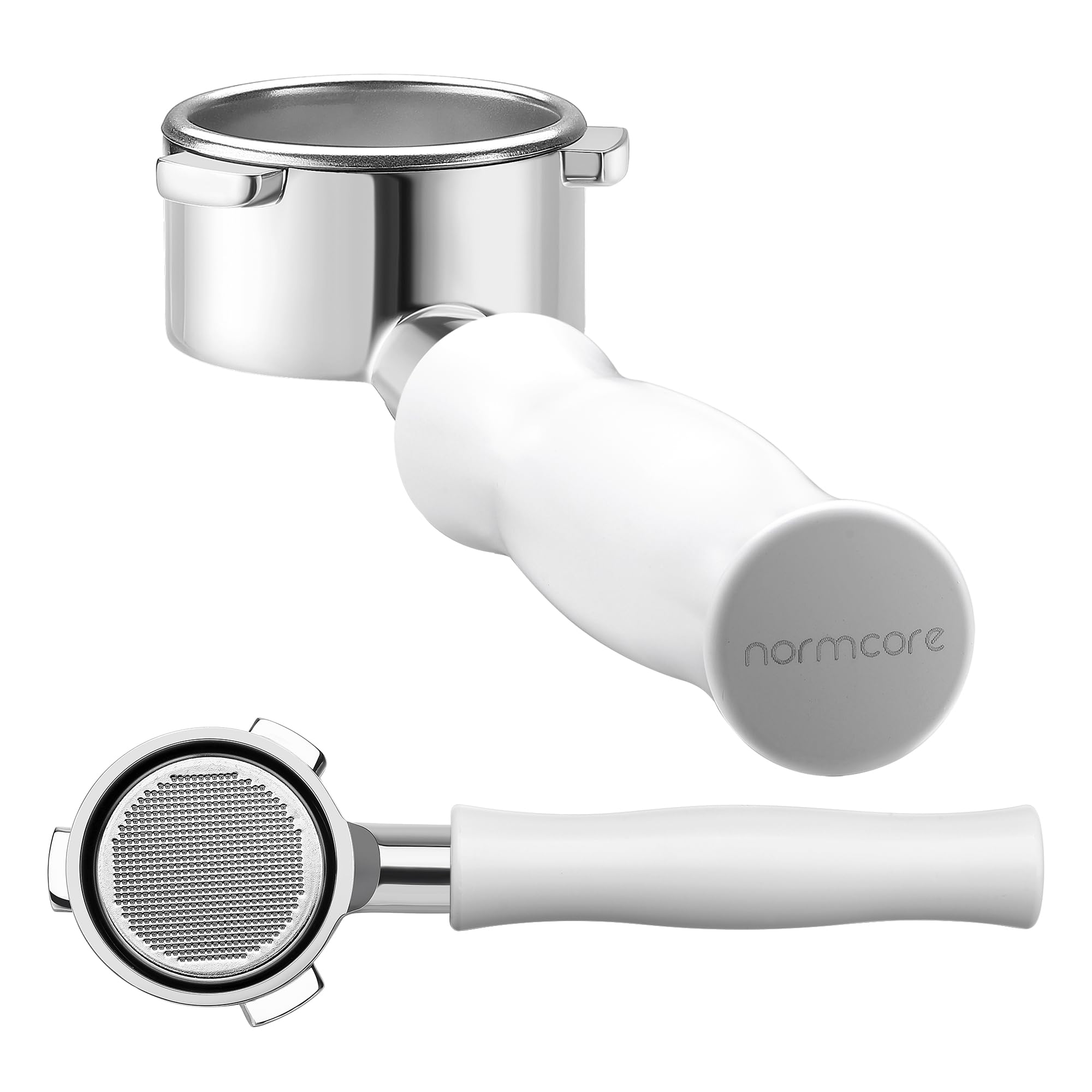 Normcore 54Mm Bottomless Portafilter   Bottomless Naked Portafilter   Non Stick Coating White   Filter Basket Included   Fits Br