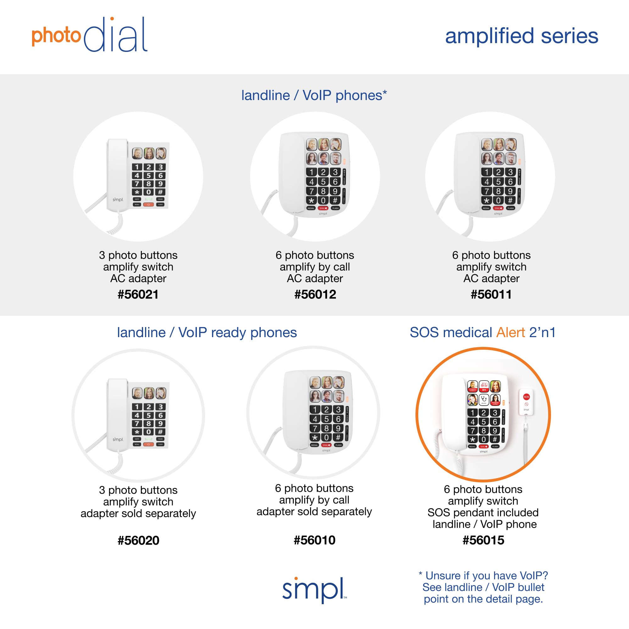Smpl Hands Free Dial Corded Phone With Photo Memory, One Touch Dialing, Large Buttons, Flashing Alerts   For Seniors, Hearing Impaired #56010