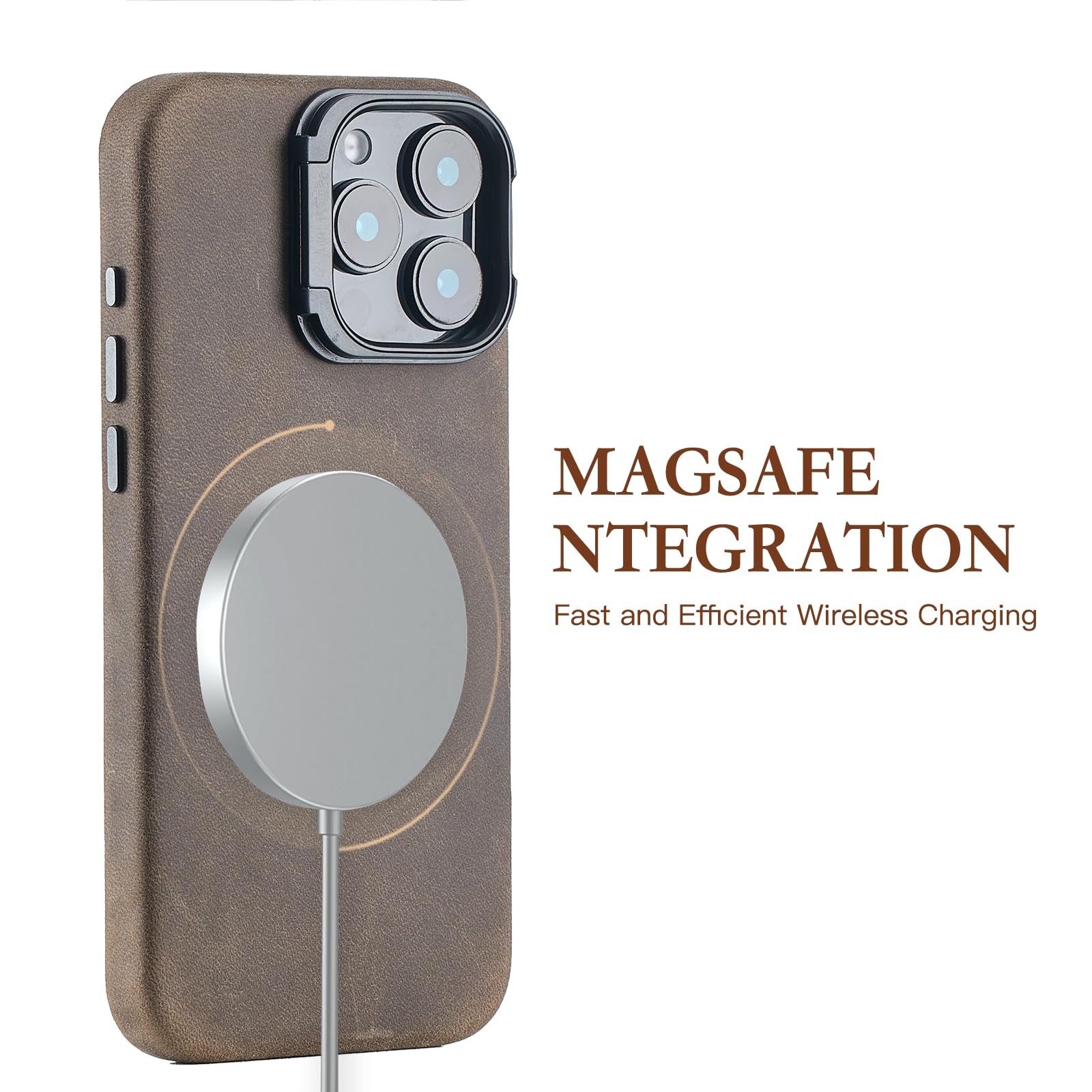 Inunion For Iphone 16 Pro Max Case Genuine Leather With Magsafe, Built-In Stash Stand Phone Case-Vintage Top Full Grain Crazy Ho