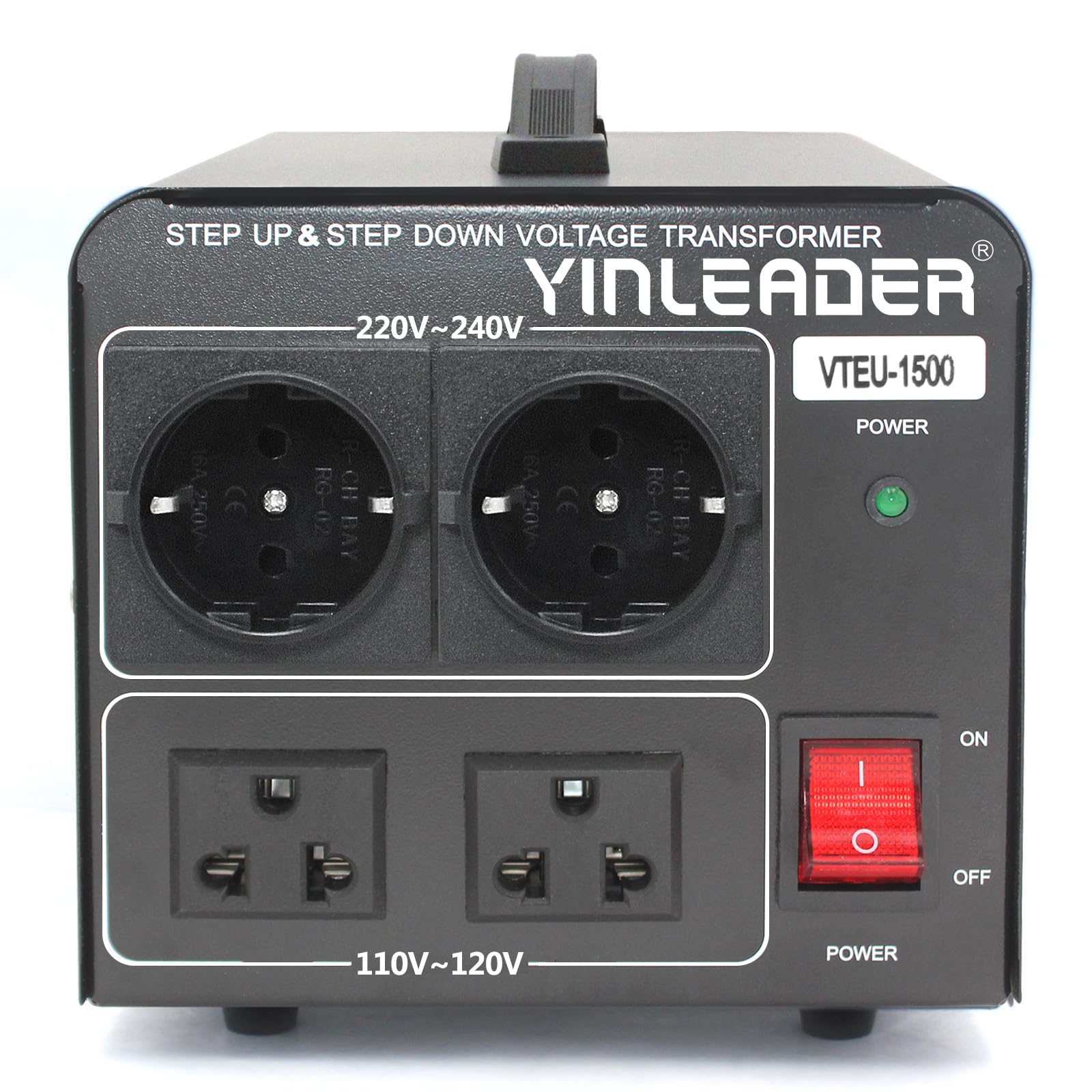 Yinleader 110V To 220/230V Voltage Converter Transformer Step Up/Down 120V To 240V With 2 Us&2 Eu Outlets 1500W