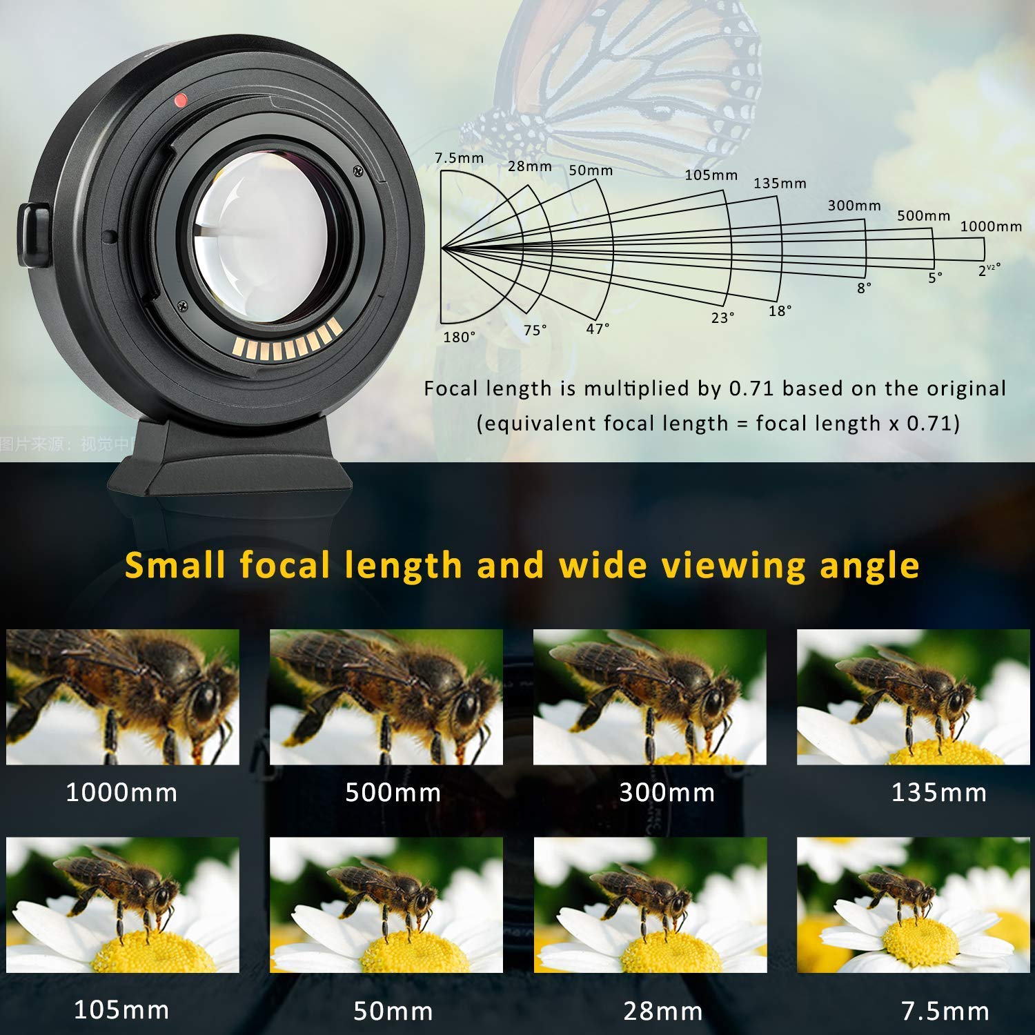 Lens Mount Adapter Ef Eos M2 Auto Focus 0.71X Speed Booster Control Ring For Canon Ef Lens To Canon Eos M (Ef M Mount) Mirrorless Cameras M M2 M3 M5 M6 M10 M50 M100