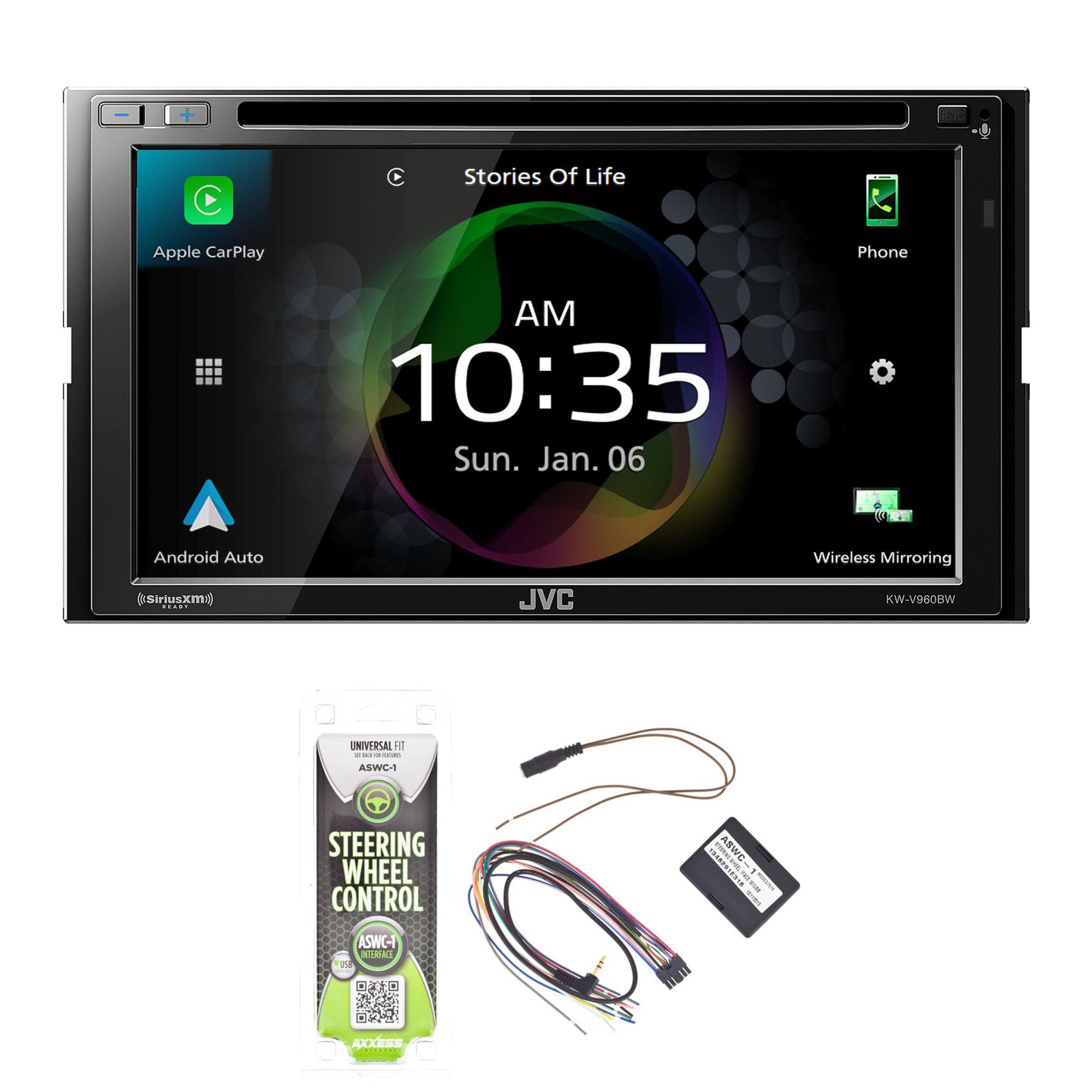 Jvc Kw-V960Bw Works With Wireless Carplay, Wireless Android Auto, Cd/Dvd Av Receiver, High-Res Audio, 4-Camera Input With Axxess