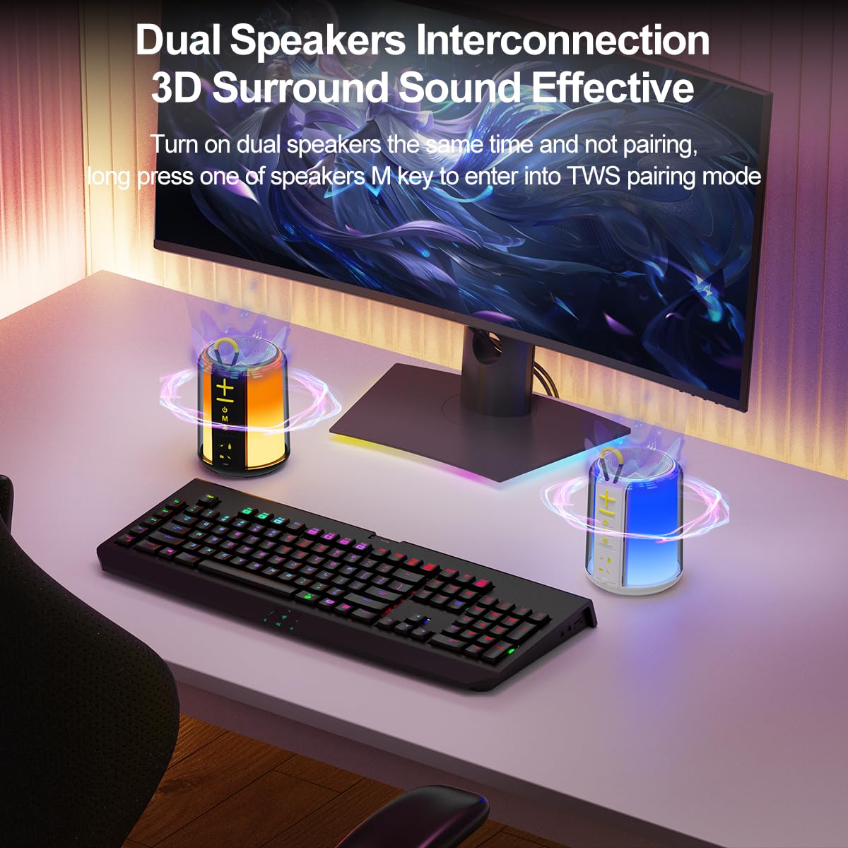 Cofunkool Portable Bluetooth Speaker With Aux Input, 8W Loud Stereo Sound, Rgb Light, Tf Card/Usb Flash Drive Input, Wireless Bt 5.3 Dual Stereo Pairing, For Home Outdoor Travel