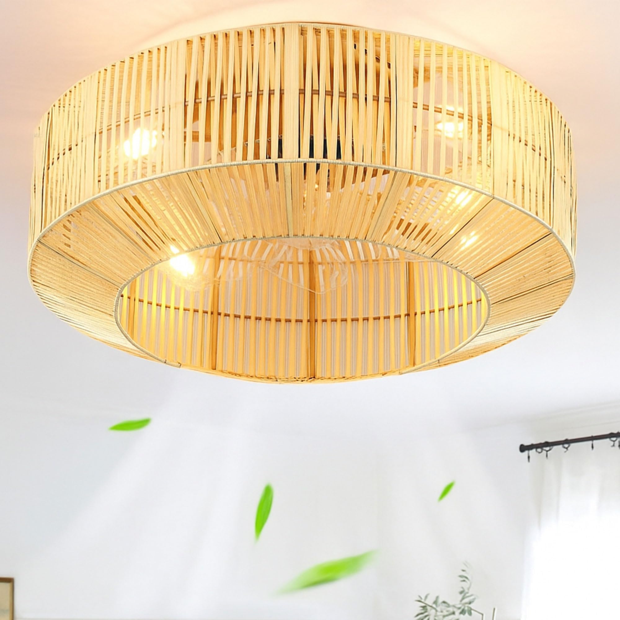 DWVO 18 Inch Boho Caged Ceiling Fan with Lights, Flush Mount Ceiling Fans with Remote, 6 Speeds, Reversible Blades, Enclosed Fan