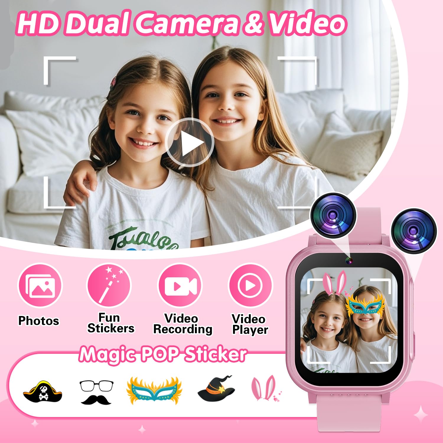 Cosjoype Kids Waterproof Smart Watch, 32 Games Hd Touchscreen Kids Watch With Dual Camera Video Music Player Pedometer Flashligh