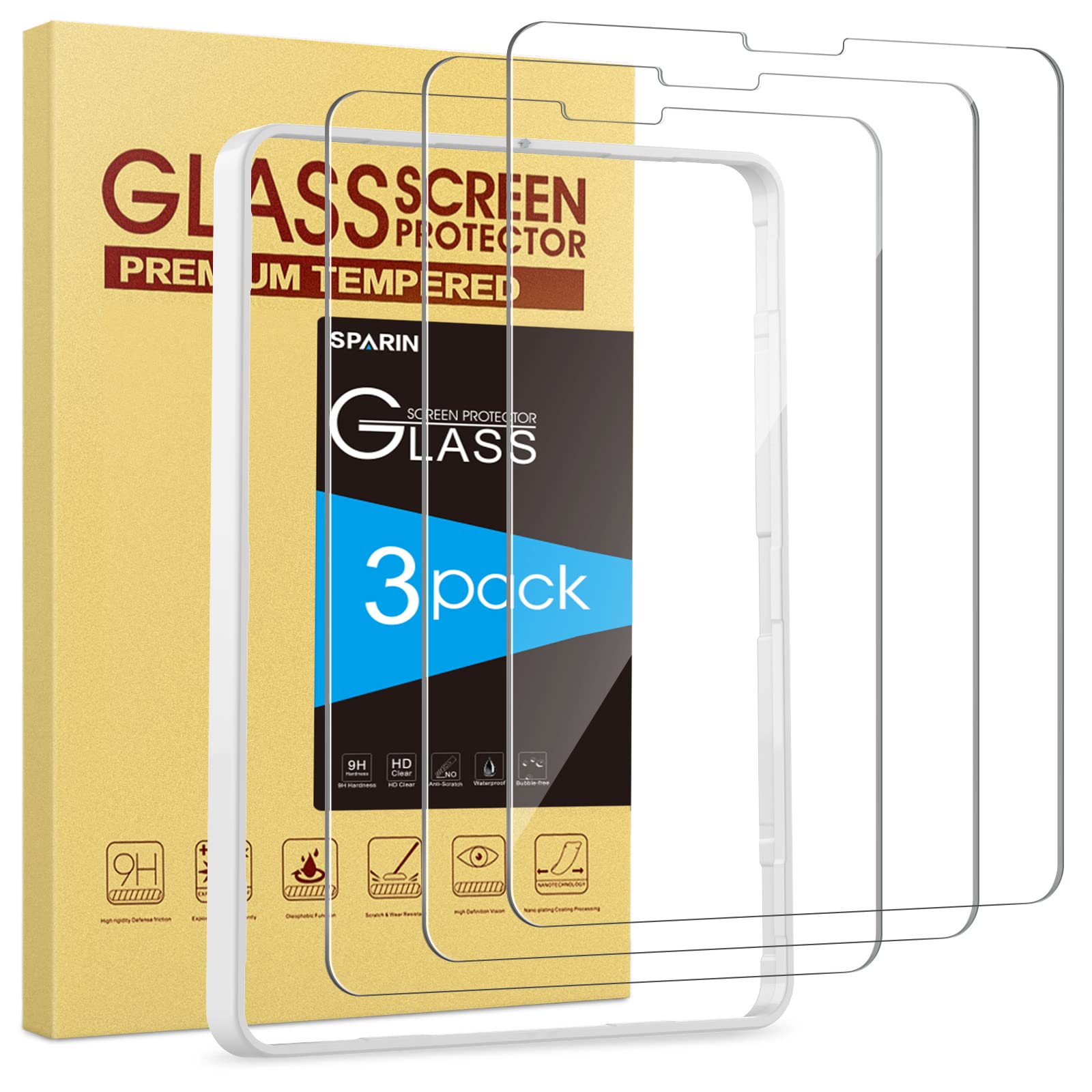 SPARIN 3 Pack Screen Protector for iPad Air 5th/4th Generation 10.9 inch (2022/2020) iPad Pro 11 inch All Models, Tempered Glass