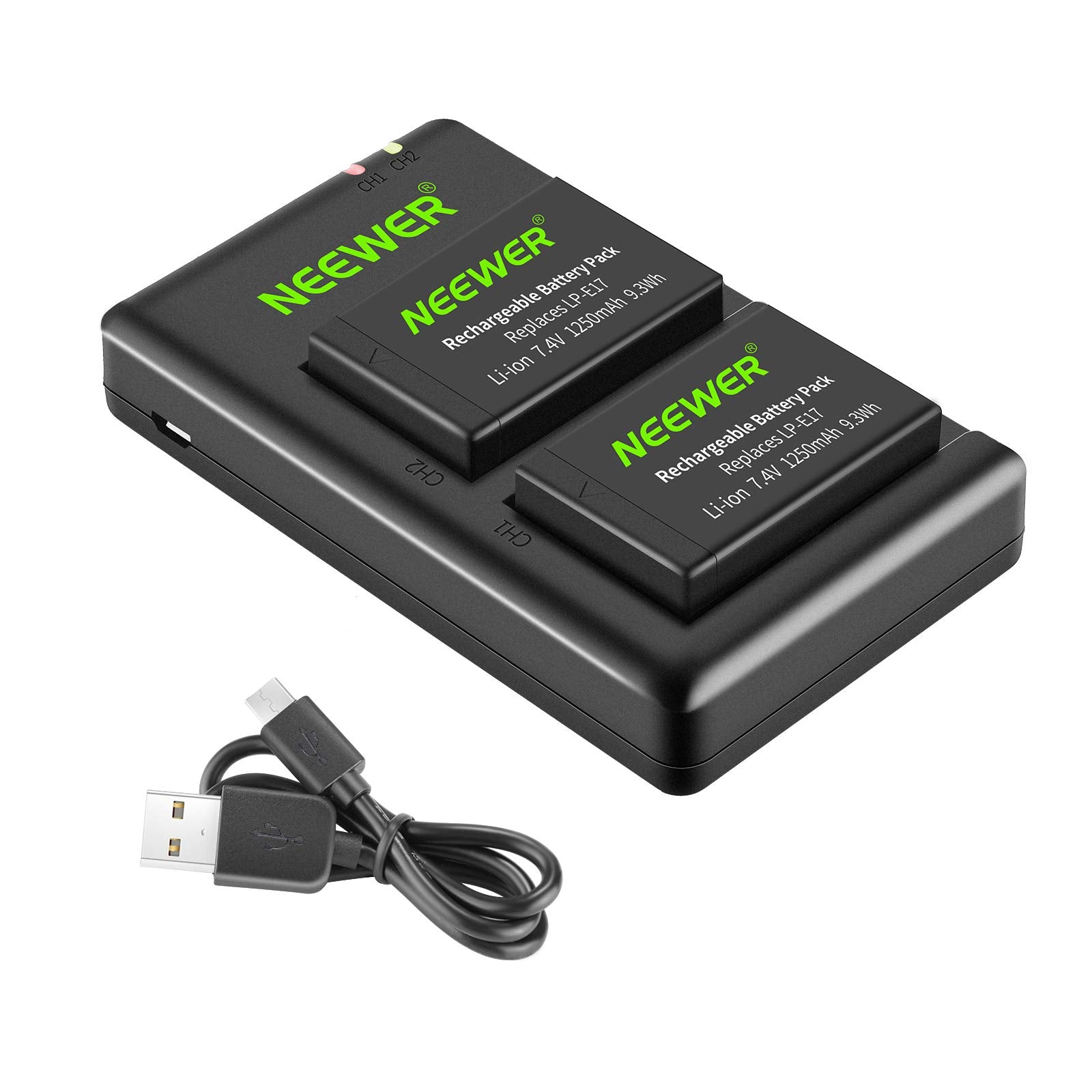 NEEWER 2-Pack LP-E17 Replacement Battery and Dual USB Charger for Canon EOS R8, R10, R50, RP, 77D, 750D, 760D, 800D, 8000D, M6 I
