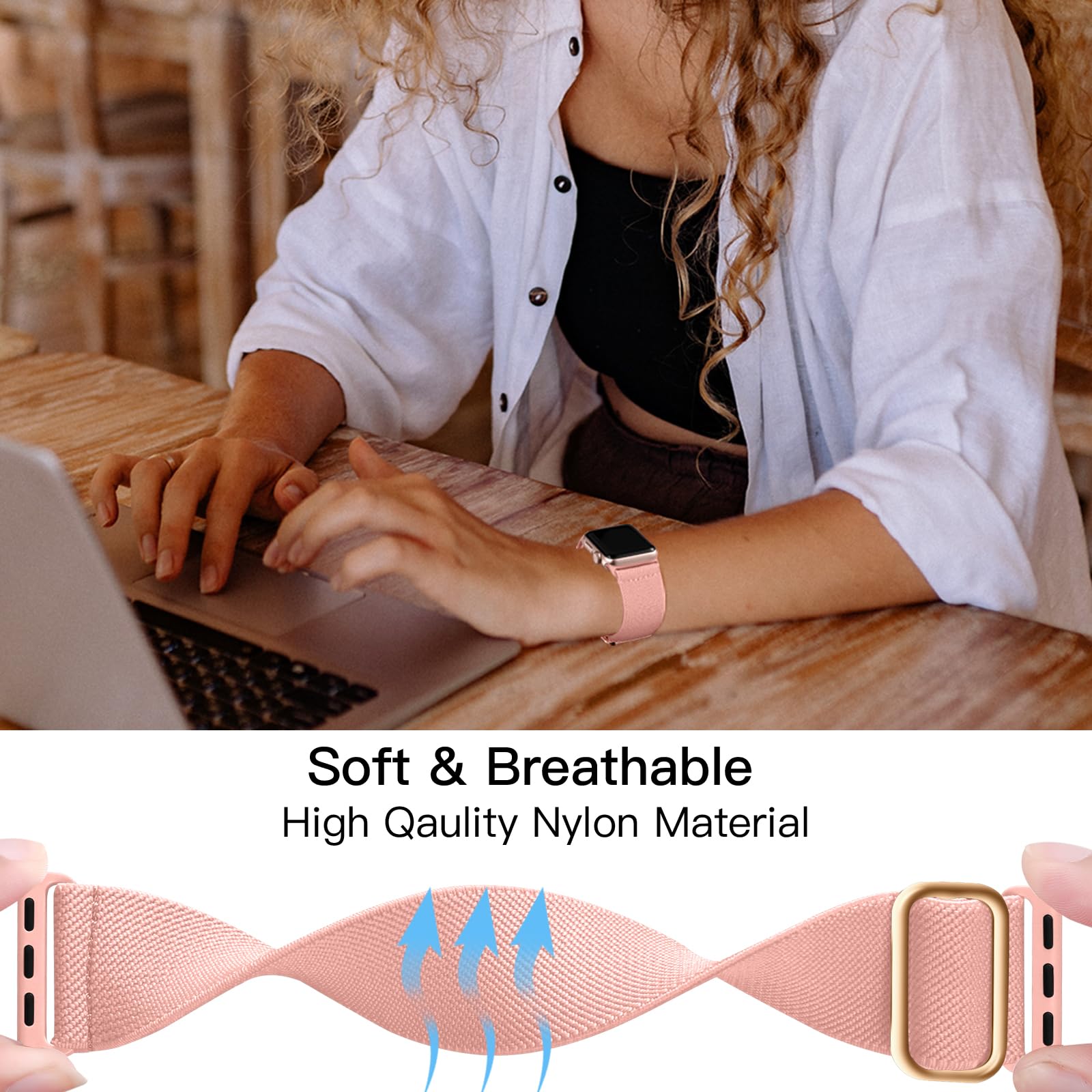 Lerobo Compatible With Apple Watch Series 8 41Mm Series 3 38Mm Se 40Mm For Women Men Sport Band Stretchy Nylon Solo Loop For Iwa