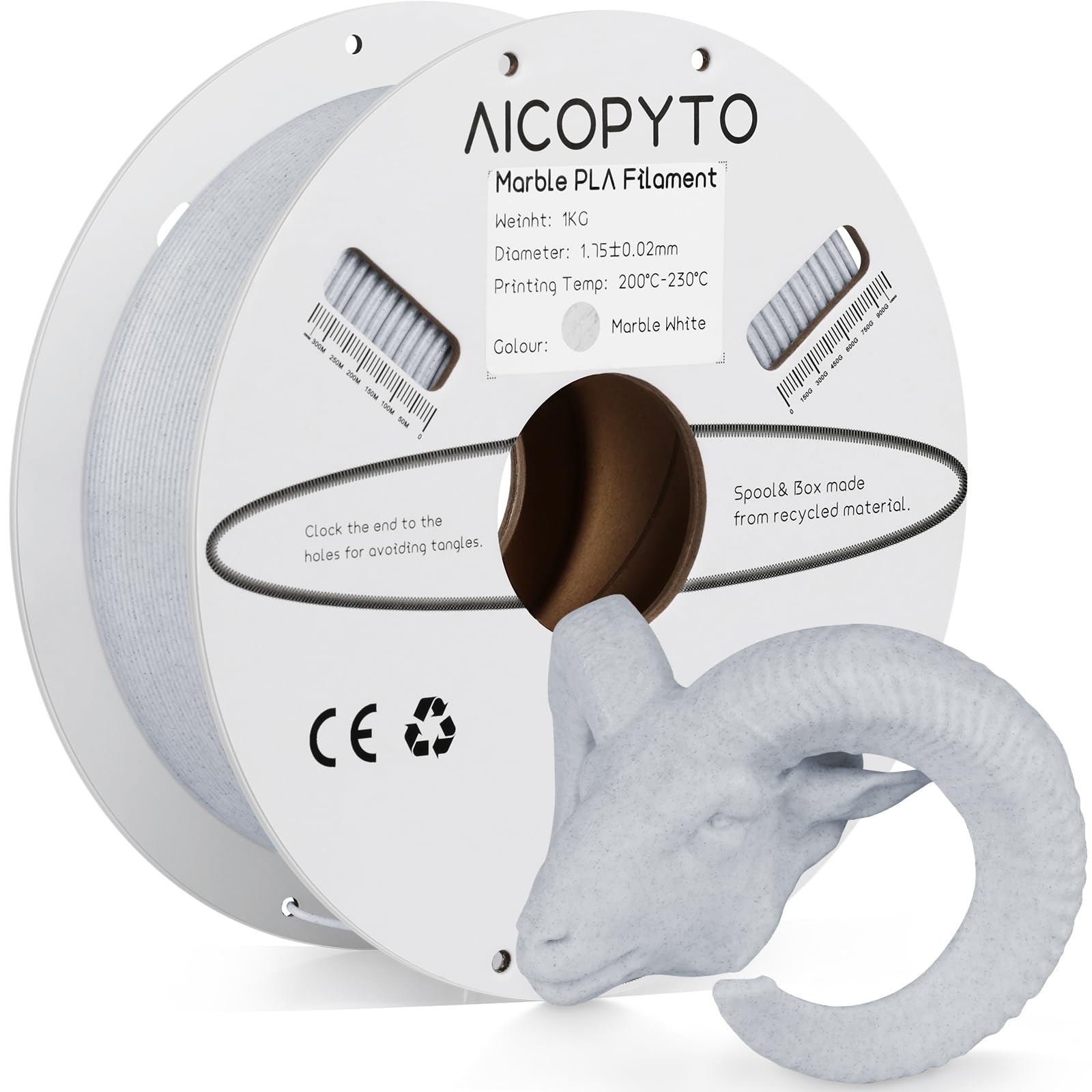 AICOPYTO Marble PLA Filament 1.75mm, Tougher and Stronger 1KG Spool (2.2lbs) 3D Printer Stone&Rock PLA Filament Dimensional Accu