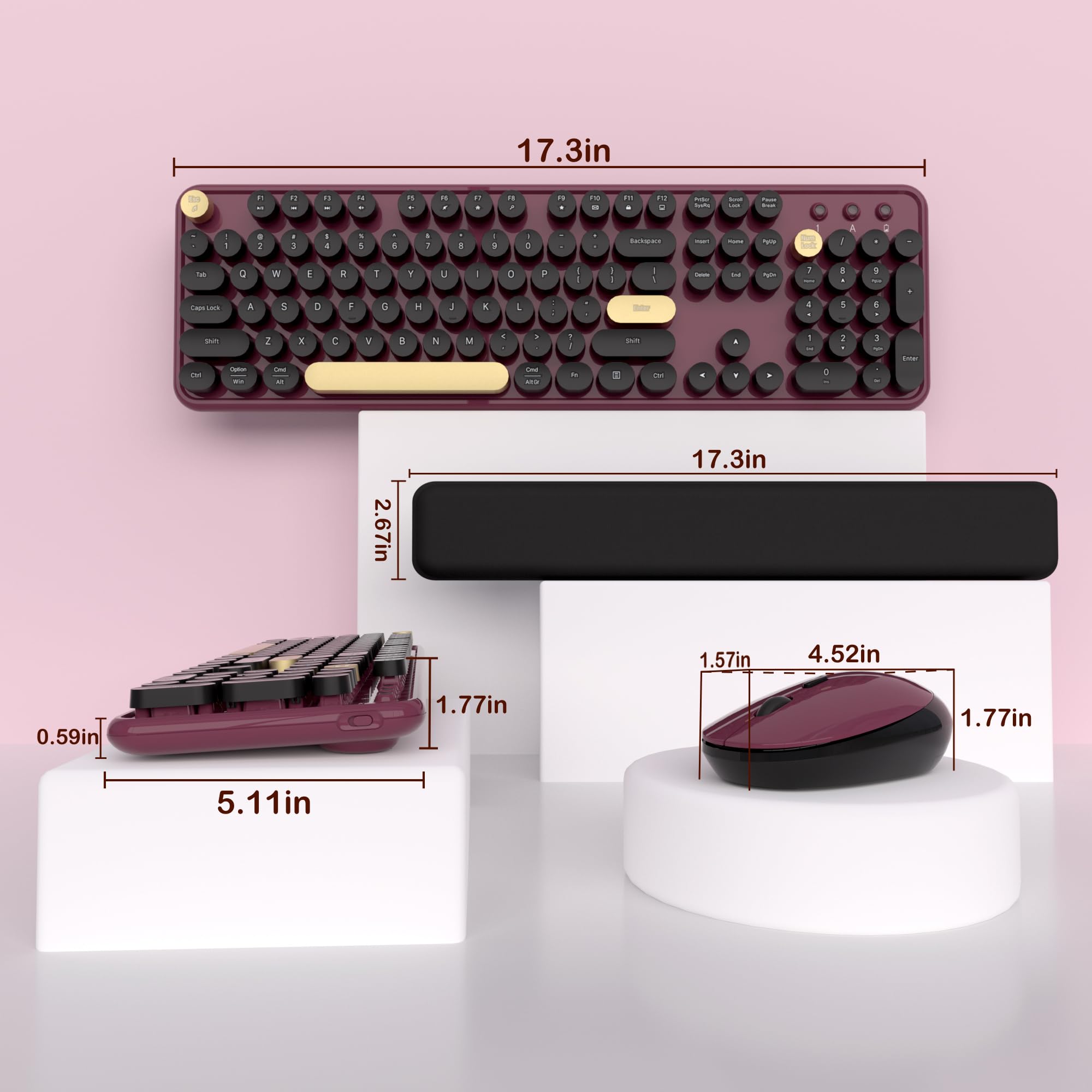 Wireless Keyboard And Mouse Combos, Retro Keyboard And Mouse Wireless Full Size, 2.4Ghz Connection And Optical Mouse For Windows