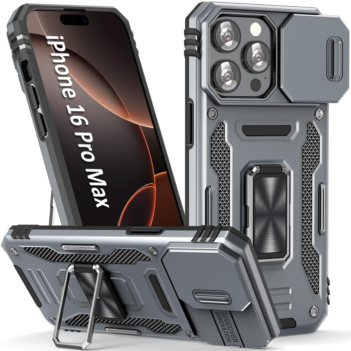 Sefing Phone Case For 16 Pro Max Iphone Case With Kickstand Ring Holder, With Camera Cover, With Magnet Car Mount Function, For 