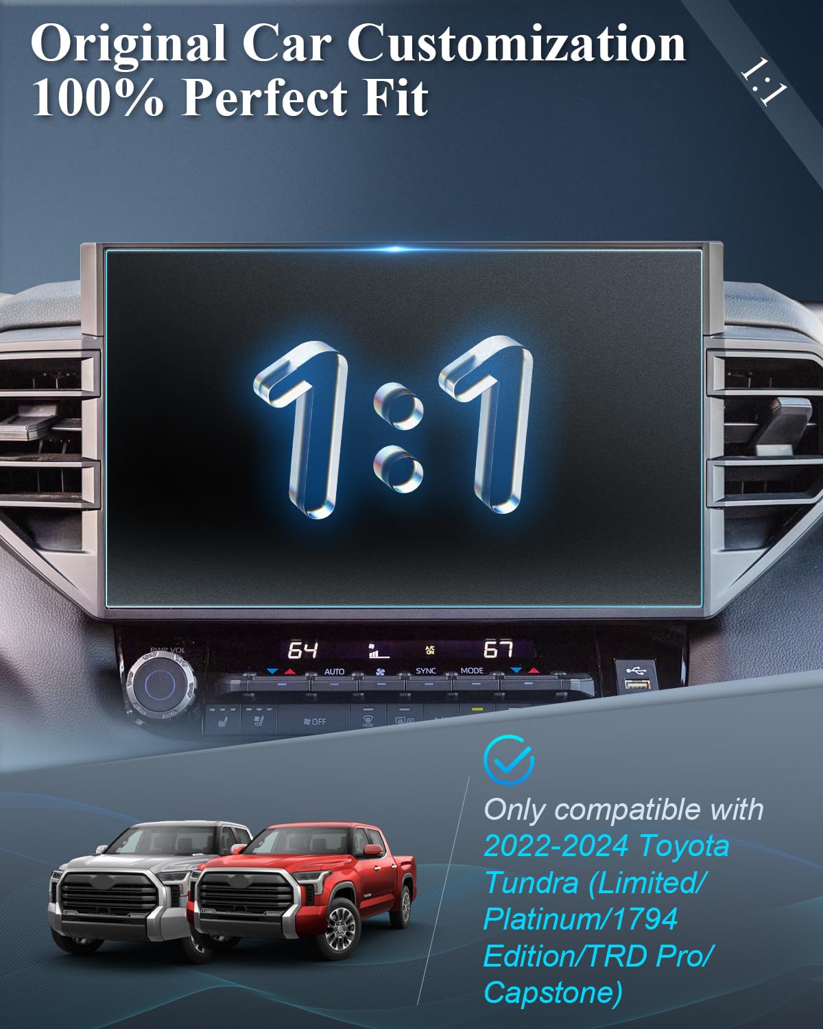 Bibibo For 2024 2025 Toyota Tundra Anti Glare Screen Protector 2022 2025 Toyota Tundra (Limited/Platinum/1794 Edition/Trd Pro/Capstone)& 2023 2025 Sequoia 14' Display [Frosted Matte Anti Glare& Scratch ] Tempered Glass Protective Film