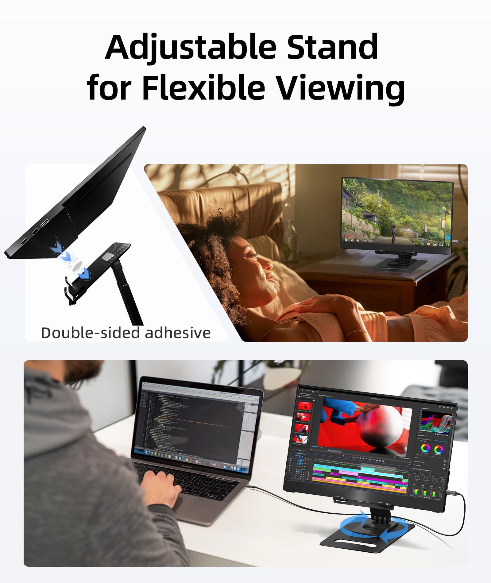 Ingnok Portable Monitor   Ultra Slim 15.6 Inch Full Hd Ips Laptop Screen Extender With Adjustable Stand For Laptop, Usb C Compat