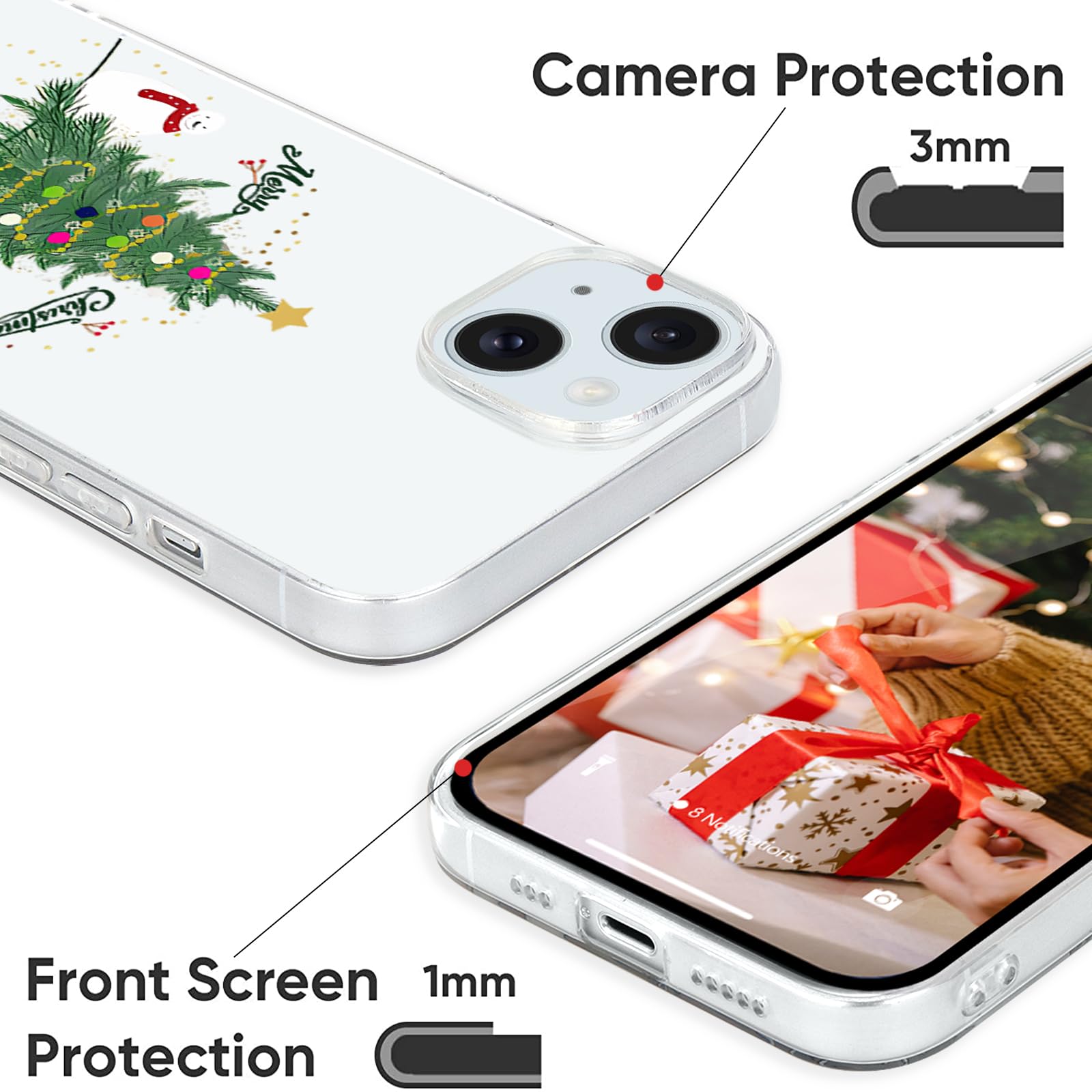 Pepmune Compatible With Iphone 15 Plus Case Cute Christmas Design Camera Protection Shockproof Soft Tpu Clear Xmas Back Bumper C